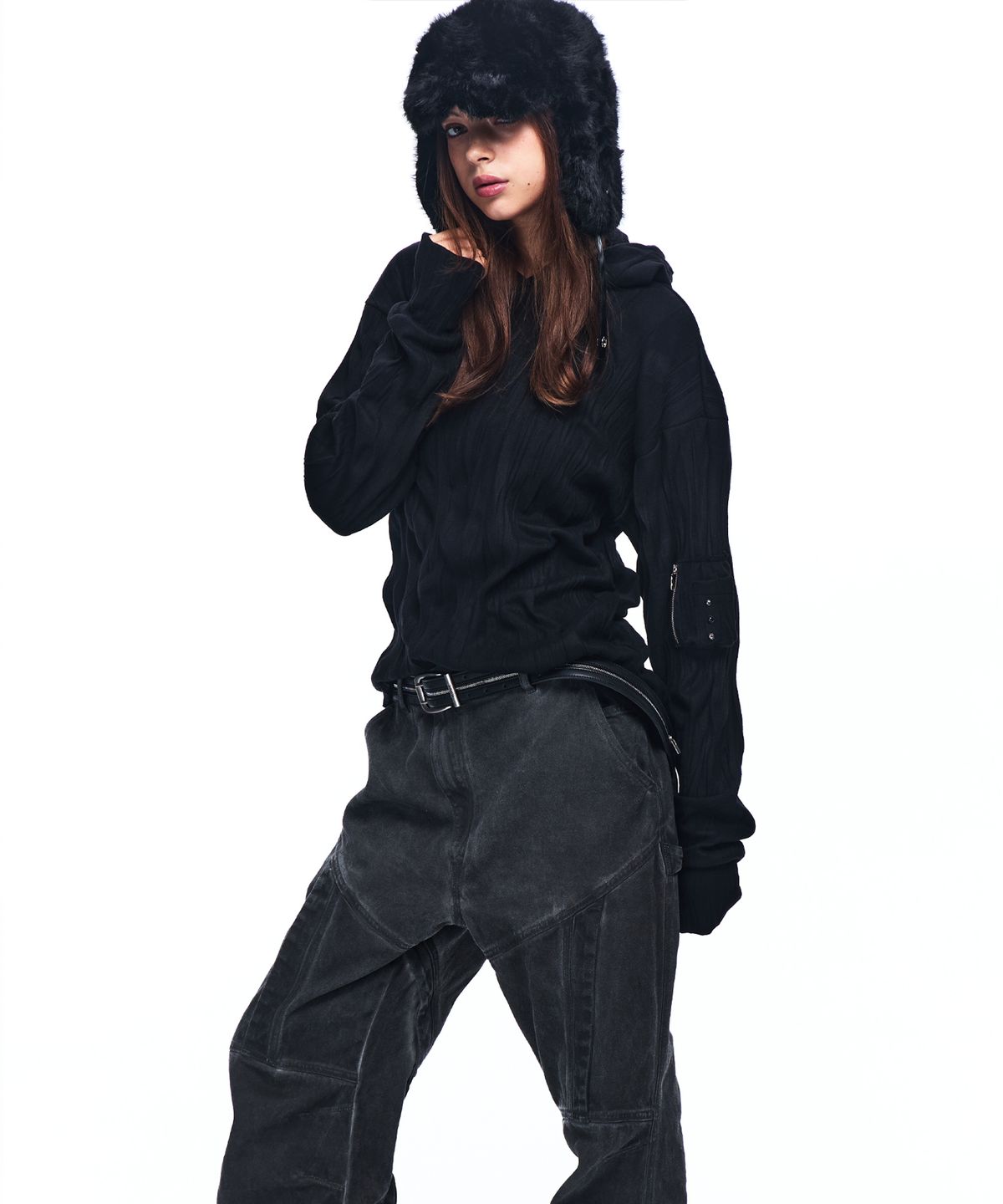 알에스에스씨(RSSC) CRINKLE HOODIE LONG SLEEVE - BLACK