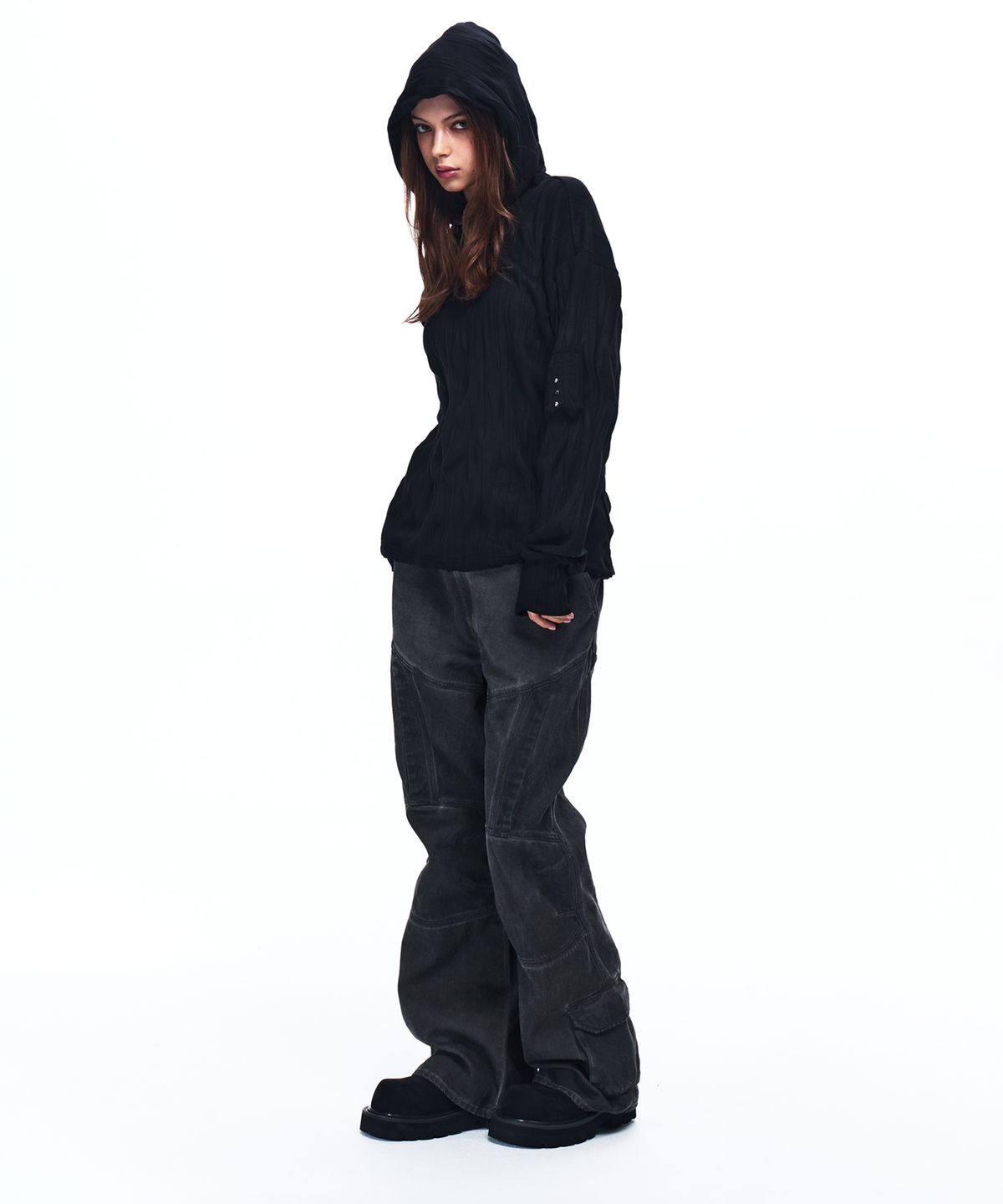 알에스에스씨(RSSC) CRINKLE HOODIE LONG SLEEVE - BLACK