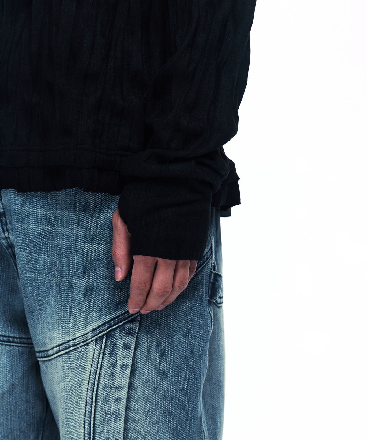 알에스에스씨(RSSC) CRINKLE HOODIE LONG SLEEVE - BLACK