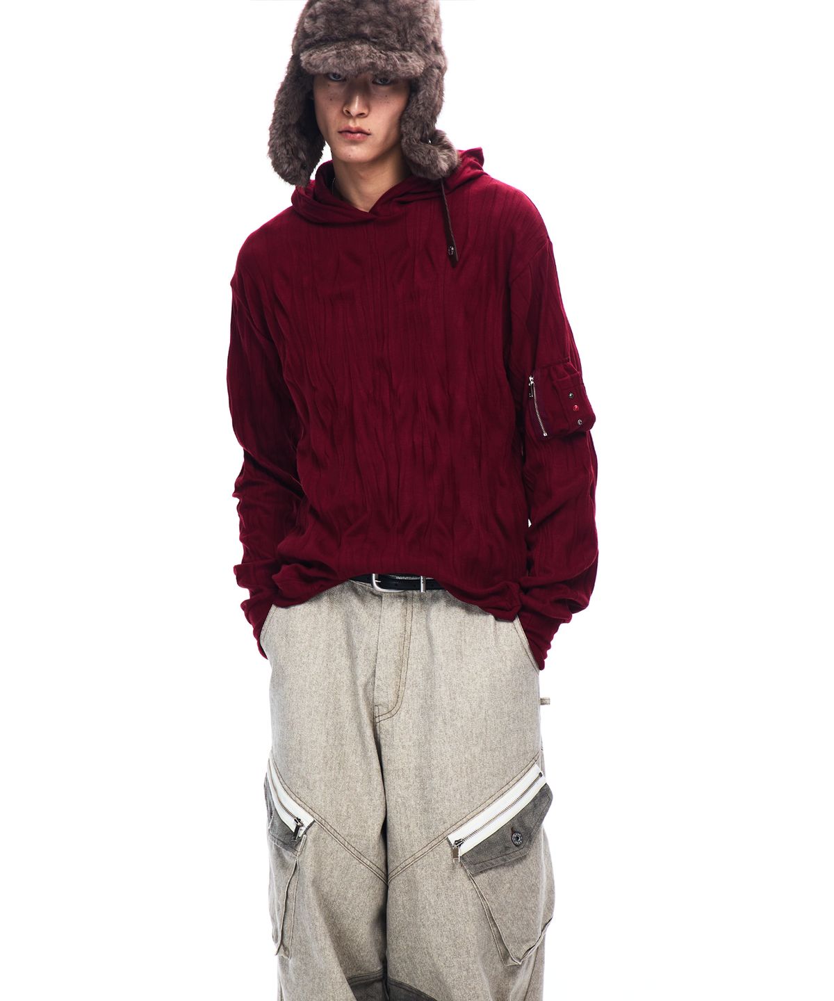 알에스에스씨(RSSC) CRINKLE HOODIE LONG SLEEVE - WINE