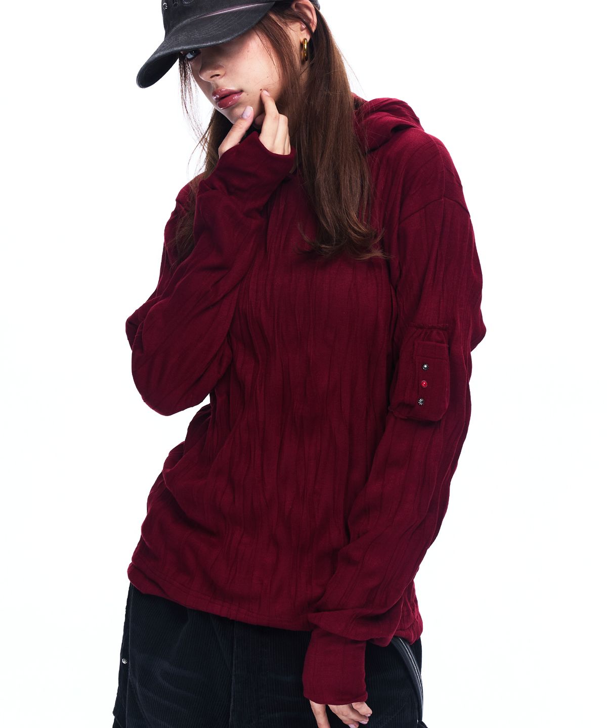 알에스에스씨(RSSC) CRINKLE HOODIE LONG SLEEVE - WINE