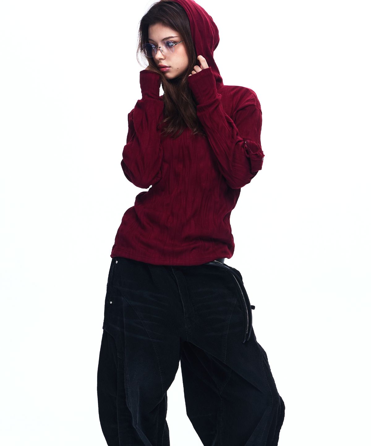 알에스에스씨(RSSC) CRINKLE HOODIE LONG SLEEVE - WINE