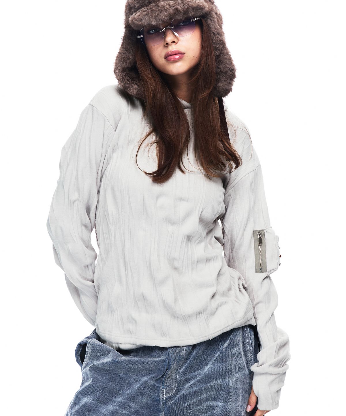 알에스에스씨(RSSC) CRINKLE HOODIE LONG SLEEVE - BEIGE