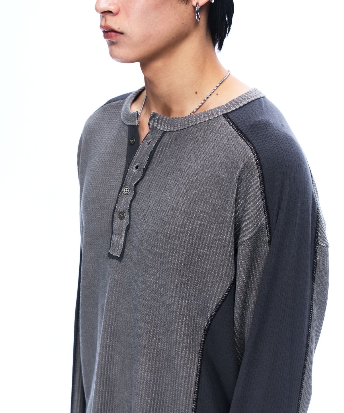 알에스에스씨(RSSC) CUTLINE WAFFLE HENLEY LONG SLEEVE - ASH GRAY