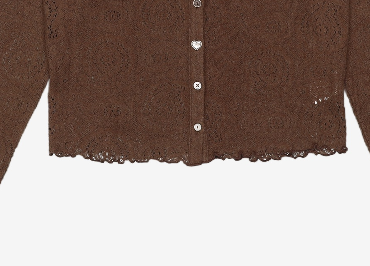 포에브(POEV) Flower Mix Button Cardigan - Brown FREE