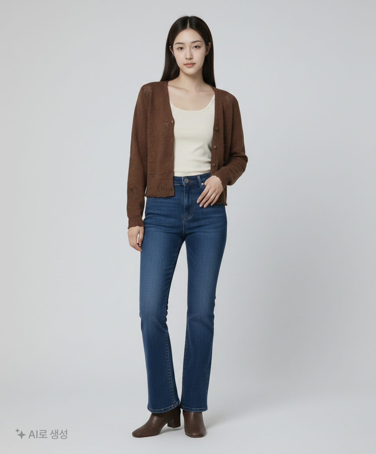 포에브(POEV) Flower Mix Button Cardigan - Brown FREE