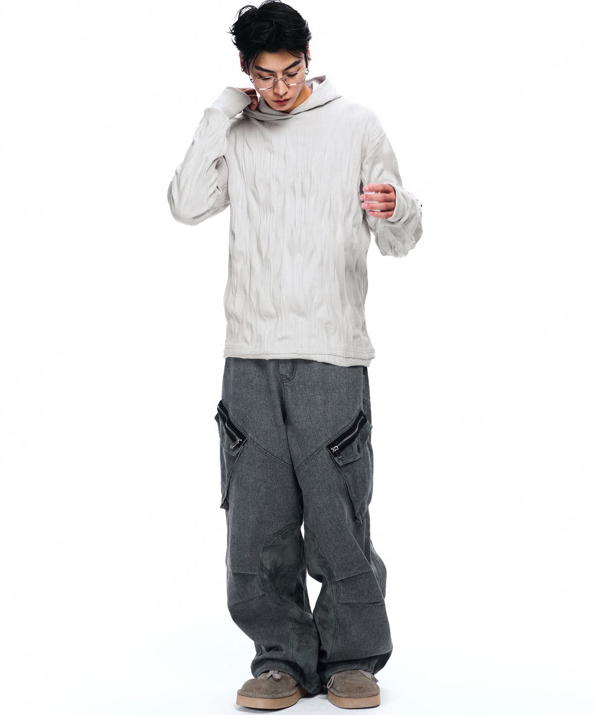 알에스에스씨(RSSC) HERRINGBONE MIX CARGO PANTS - CHARCOAL