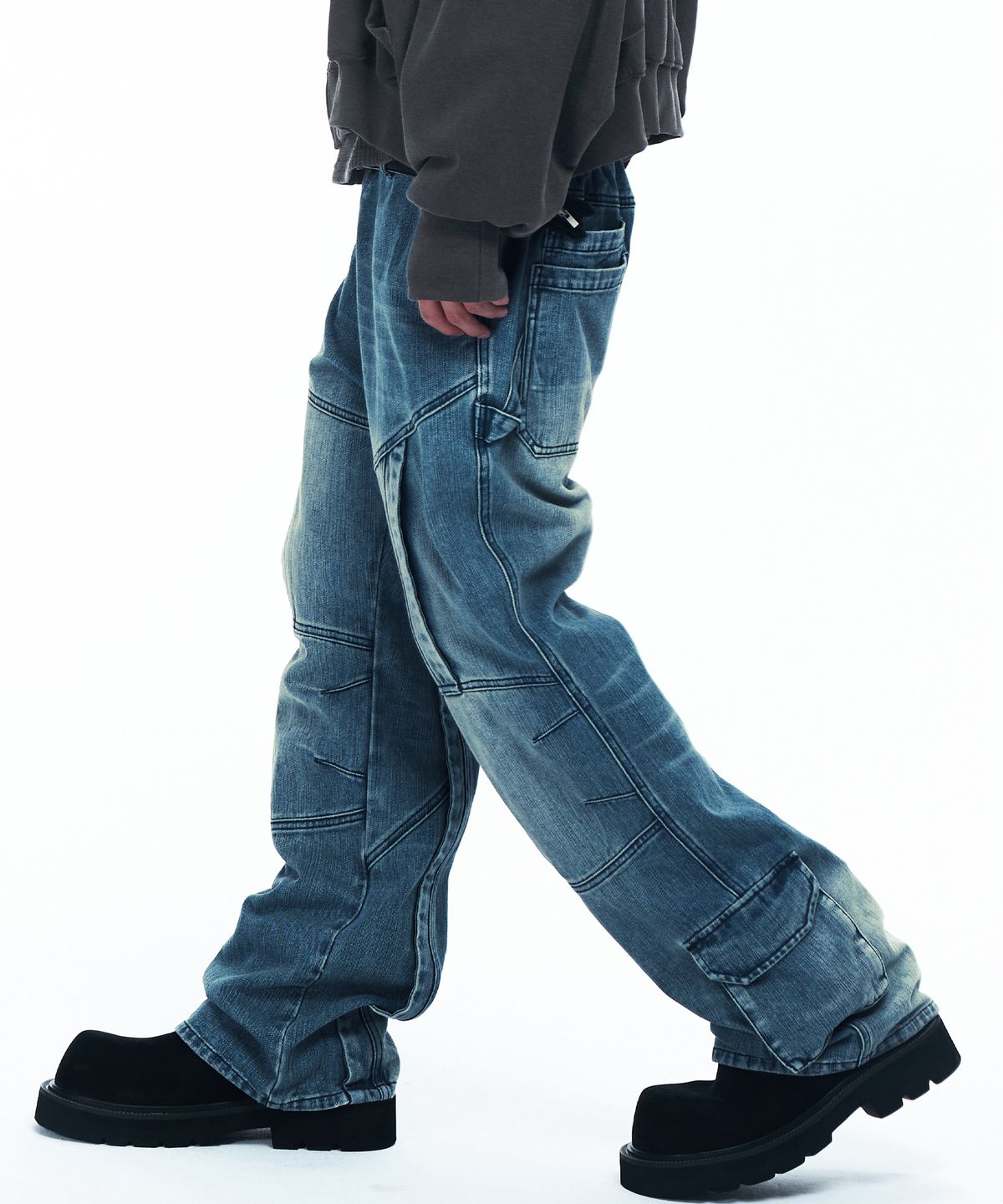 알에스에스씨(RSSC) CUTLINE WASHED FLARE PANTS - DENIM