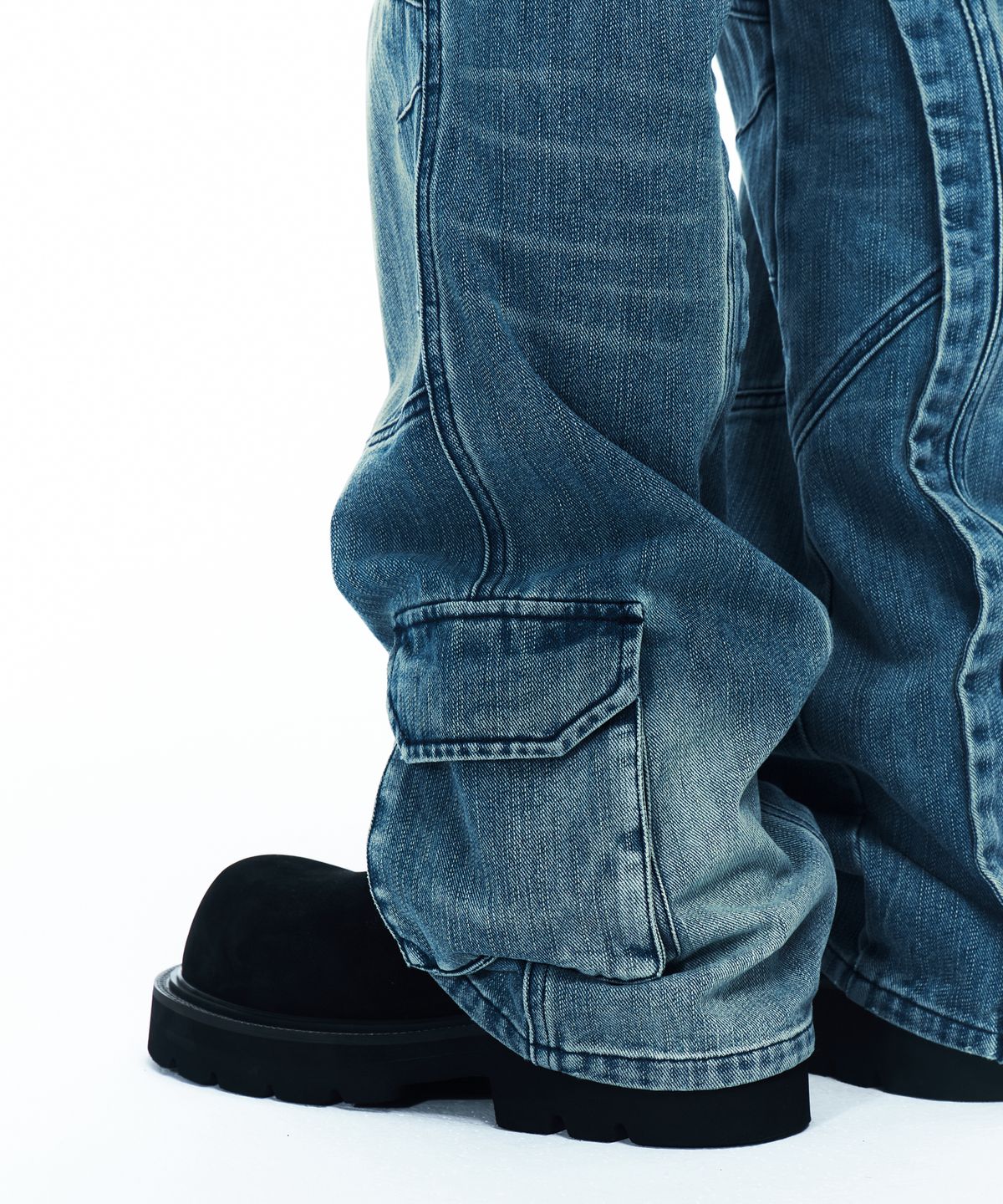 알에스에스씨(RSSC) CUTLINE WASHED FLARE PANTS - DENIM