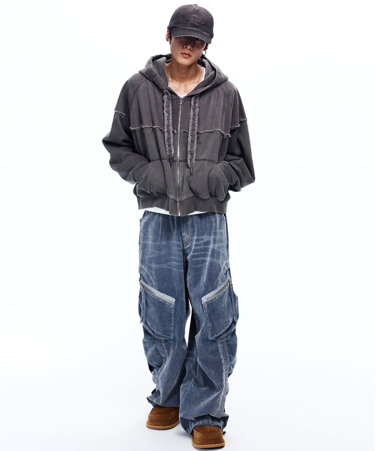 알에스에스씨(RSSC) ZIPPER CARGO VELVET DENIM PANTS - FADED GRAY