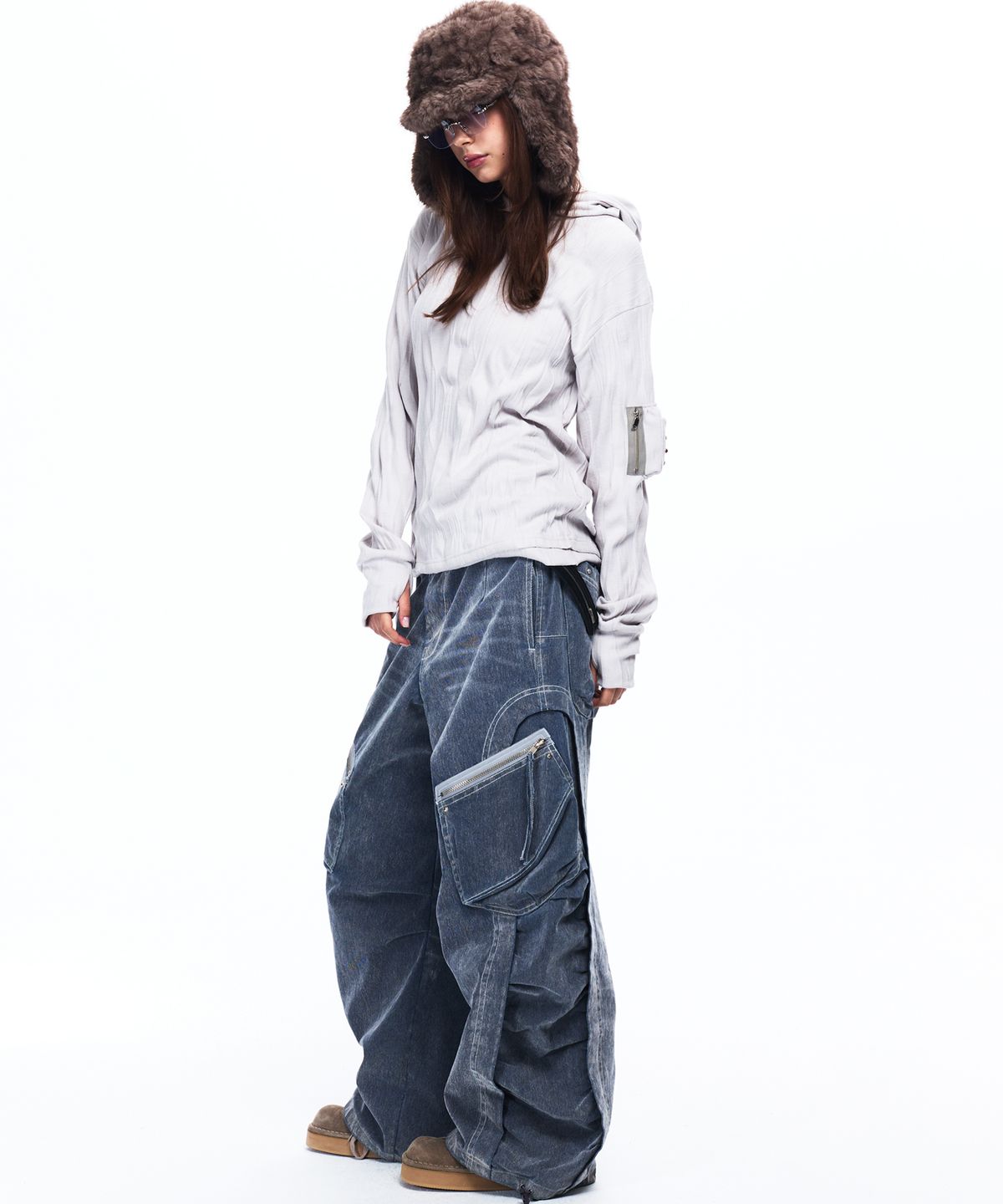 알에스에스씨(RSSC) ZIPPER CARGO VELVET DENIM PANTS - FADED GRAY