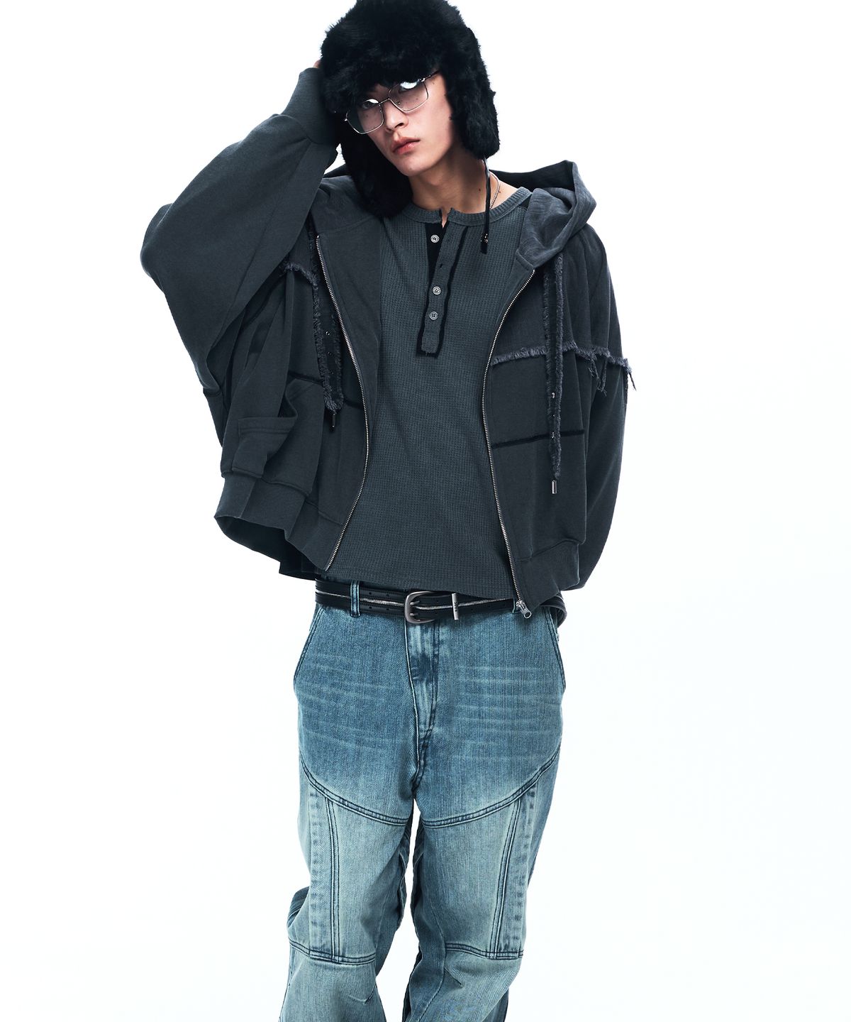 알에스에스씨(RSSC) MIX CROP HOOD ZIPUP - CHARCOAL