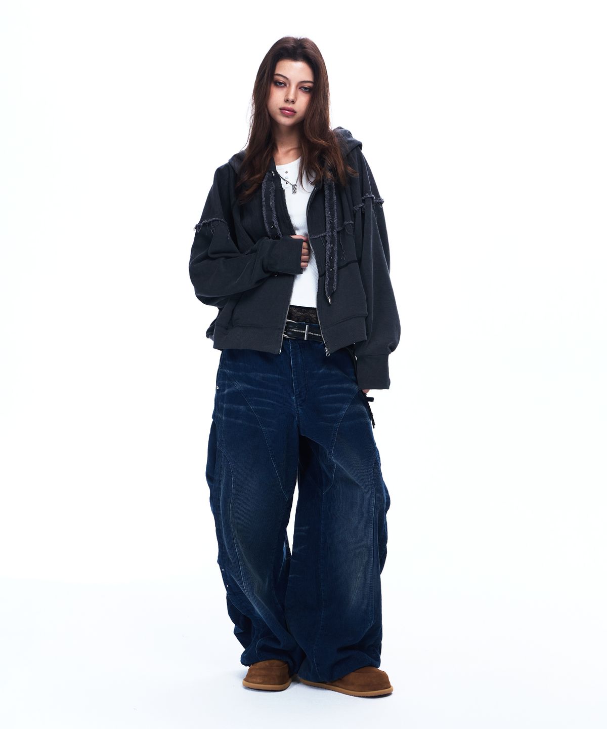 알에스에스씨(RSSC) MIX CROP HOOD ZIPUP - CHARCOAL