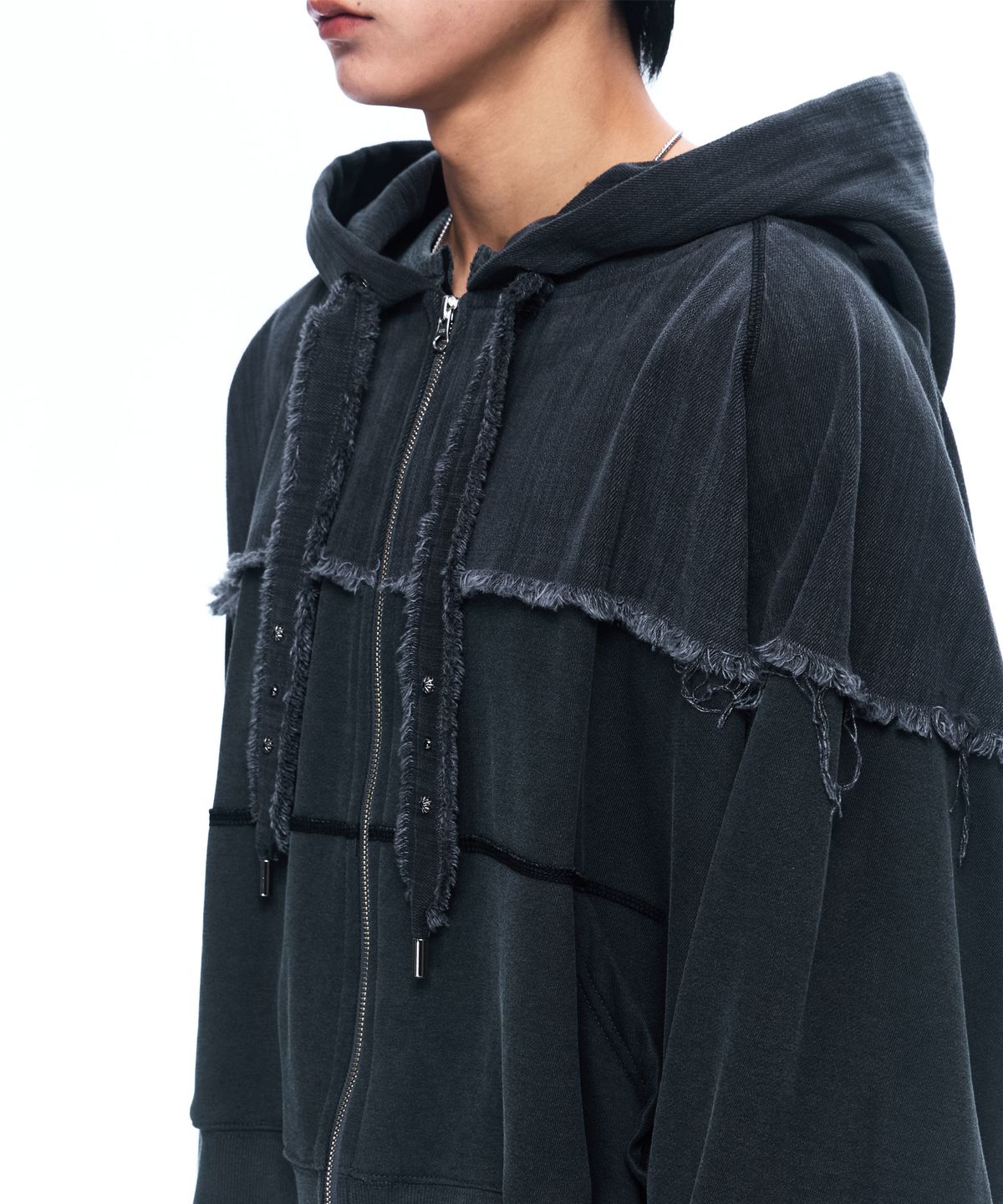 알에스에스씨(RSSC) MIX CROP HOOD ZIPUP - CHARCOAL
