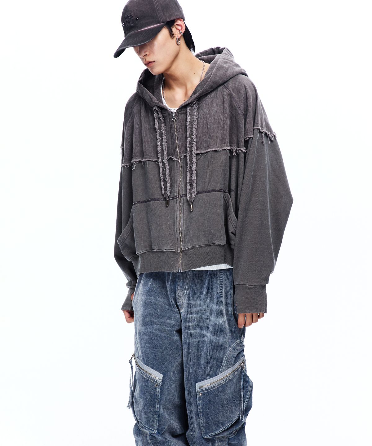 알에스에스씨(RSSC) MIX CROP HOOD ZIPUP - ASH GRAY