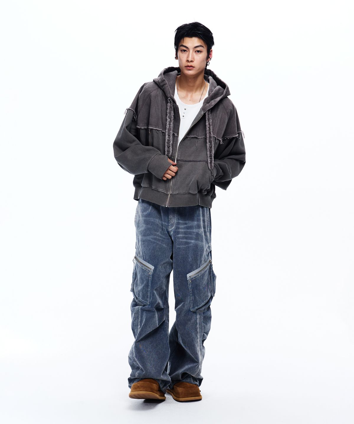 알에스에스씨(RSSC) MIX CROP HOOD ZIPUP - ASH GRAY