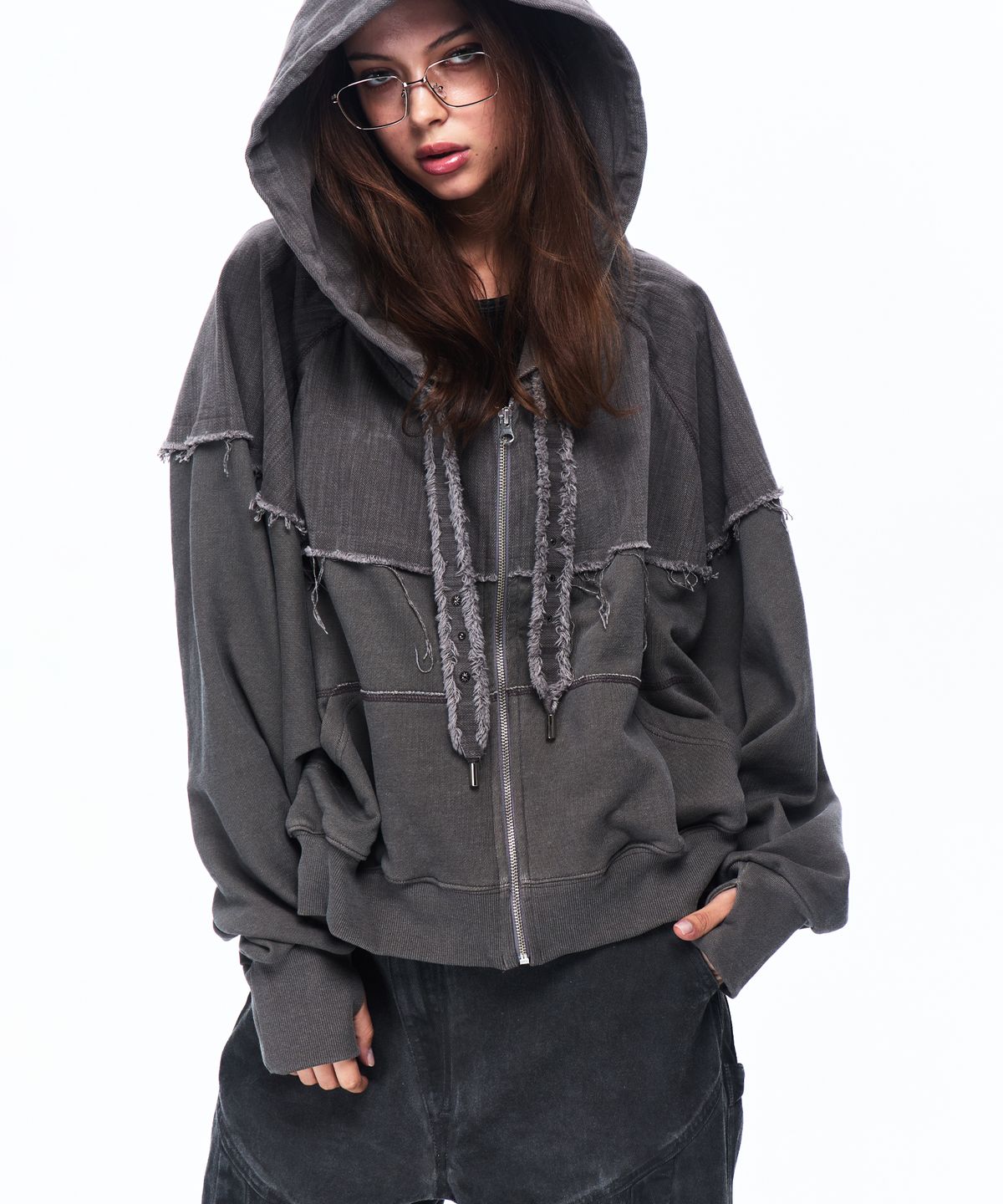 알에스에스씨(RSSC) MIX CROP HOOD ZIPUP - ASH GRAY