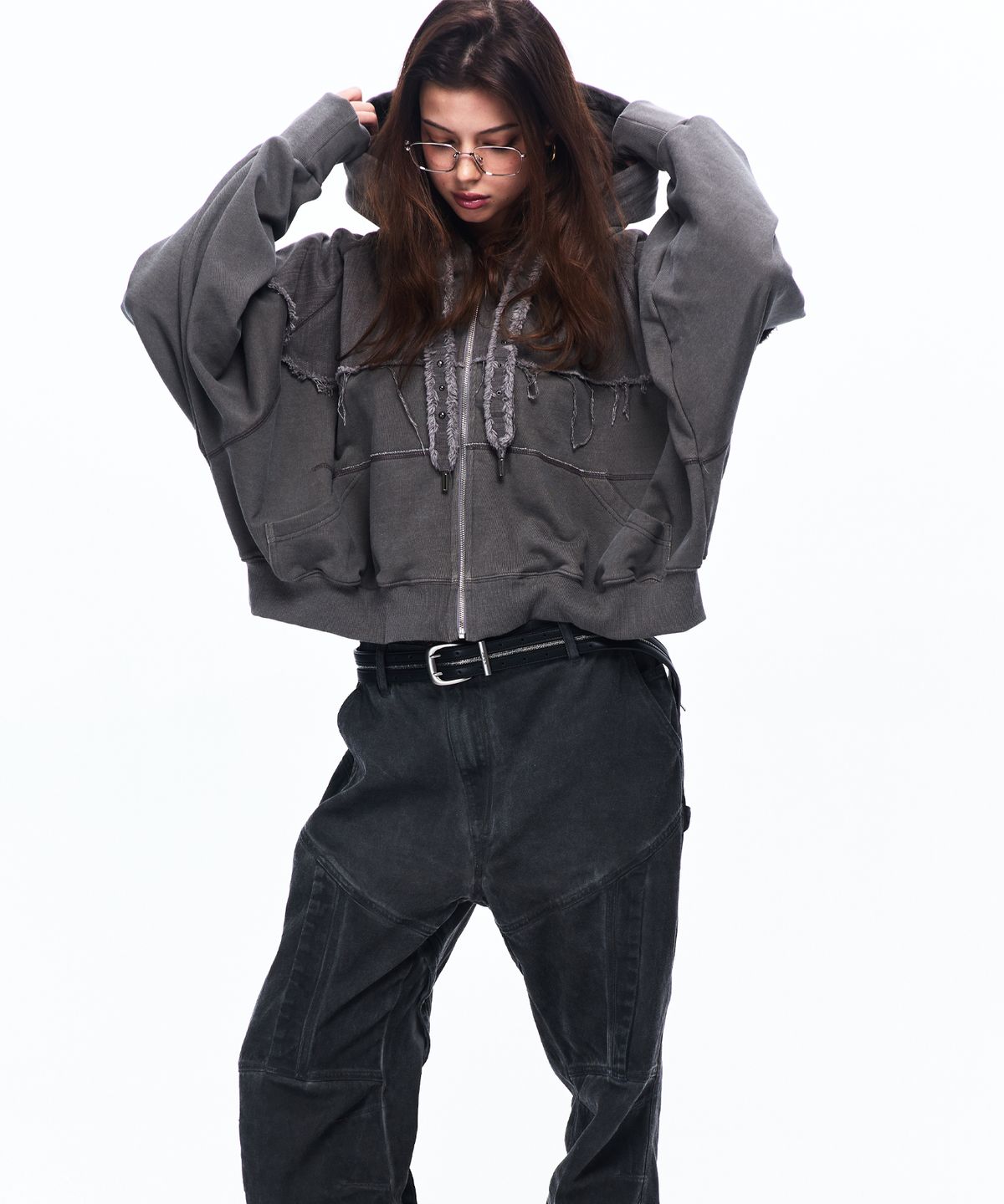 알에스에스씨(RSSC) MIX CROP HOOD ZIPUP - ASH GRAY