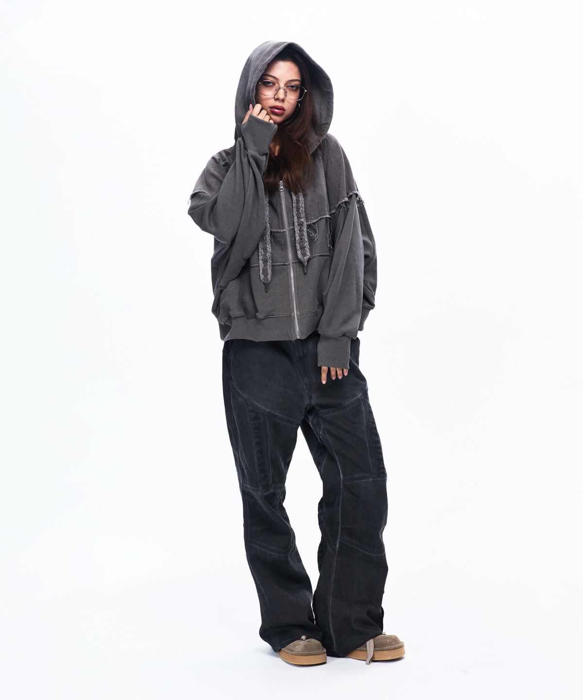 알에스에스씨(RSSC) MIX CROP HOOD ZIPUP - ASH GRAY