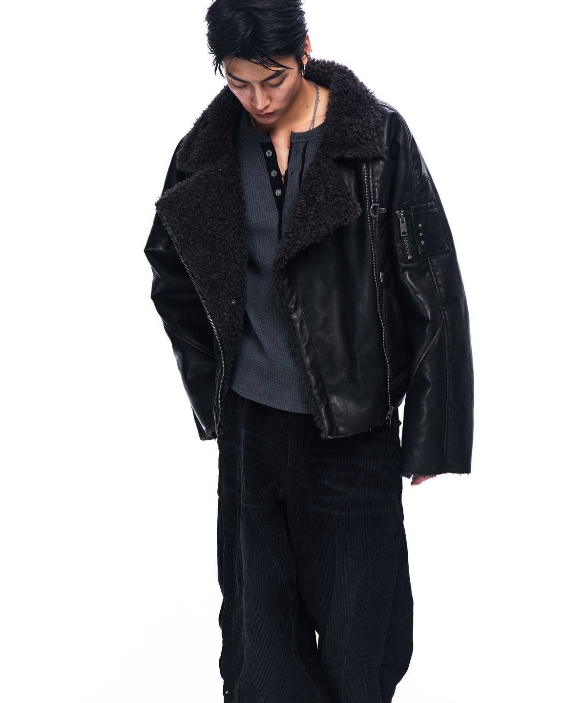 알에스에스씨(RSSC) WASHED LEATHER MUSTANG JACKET - BLACK