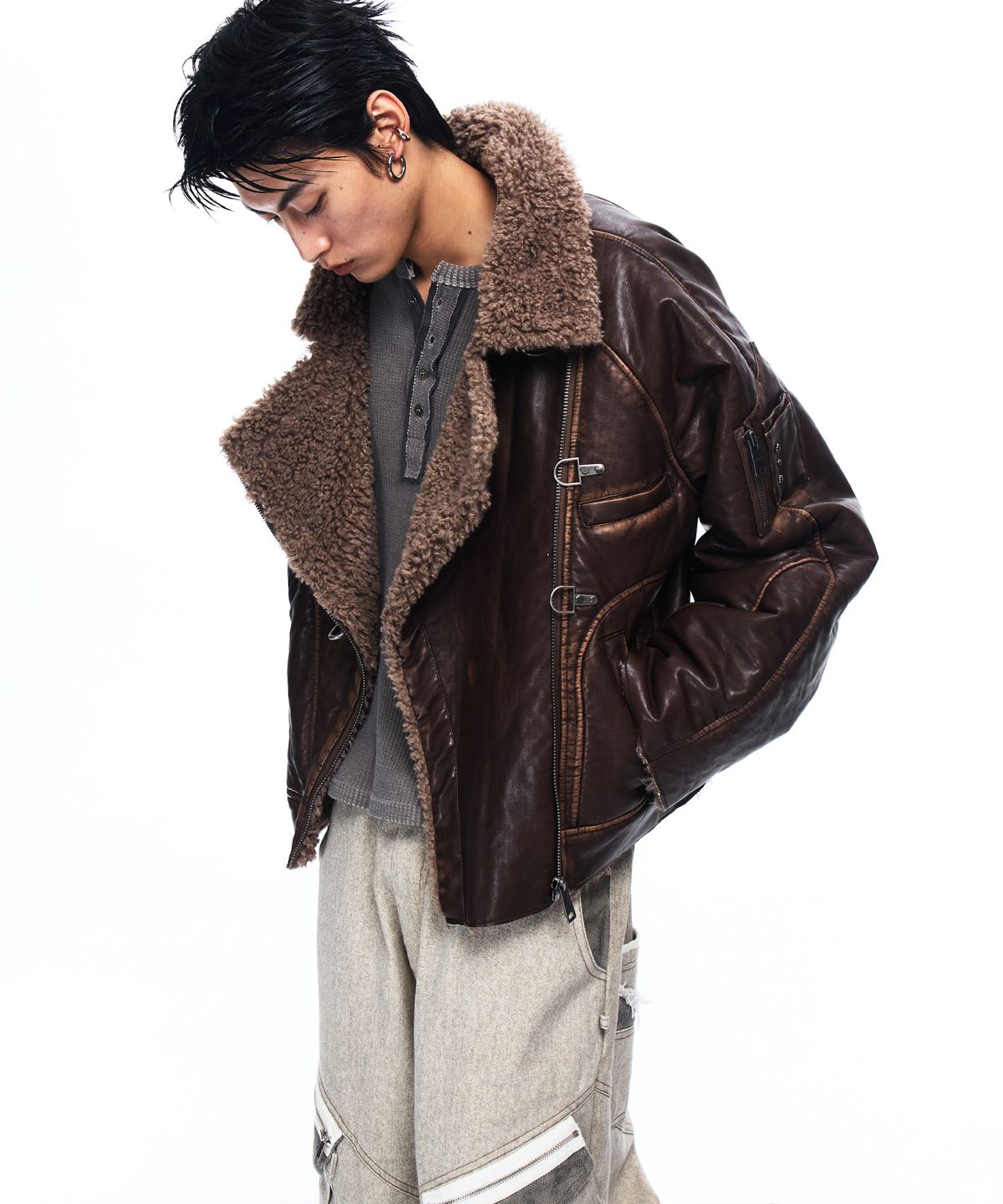 알에스에스씨(RSSC) WASHED LEATHER MUSTANG JACKET - BROWN