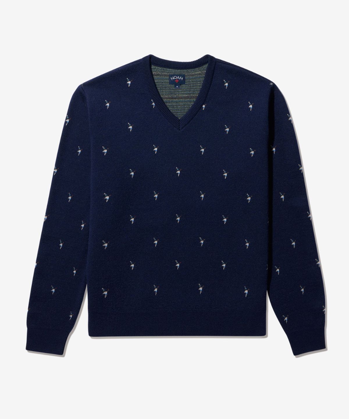 노아(NOAH) (U) 매리노 덕 스웨터 네이비 덕 MERINO JACQUARD DUCK V-NECK SWEATER NAVY DUCK