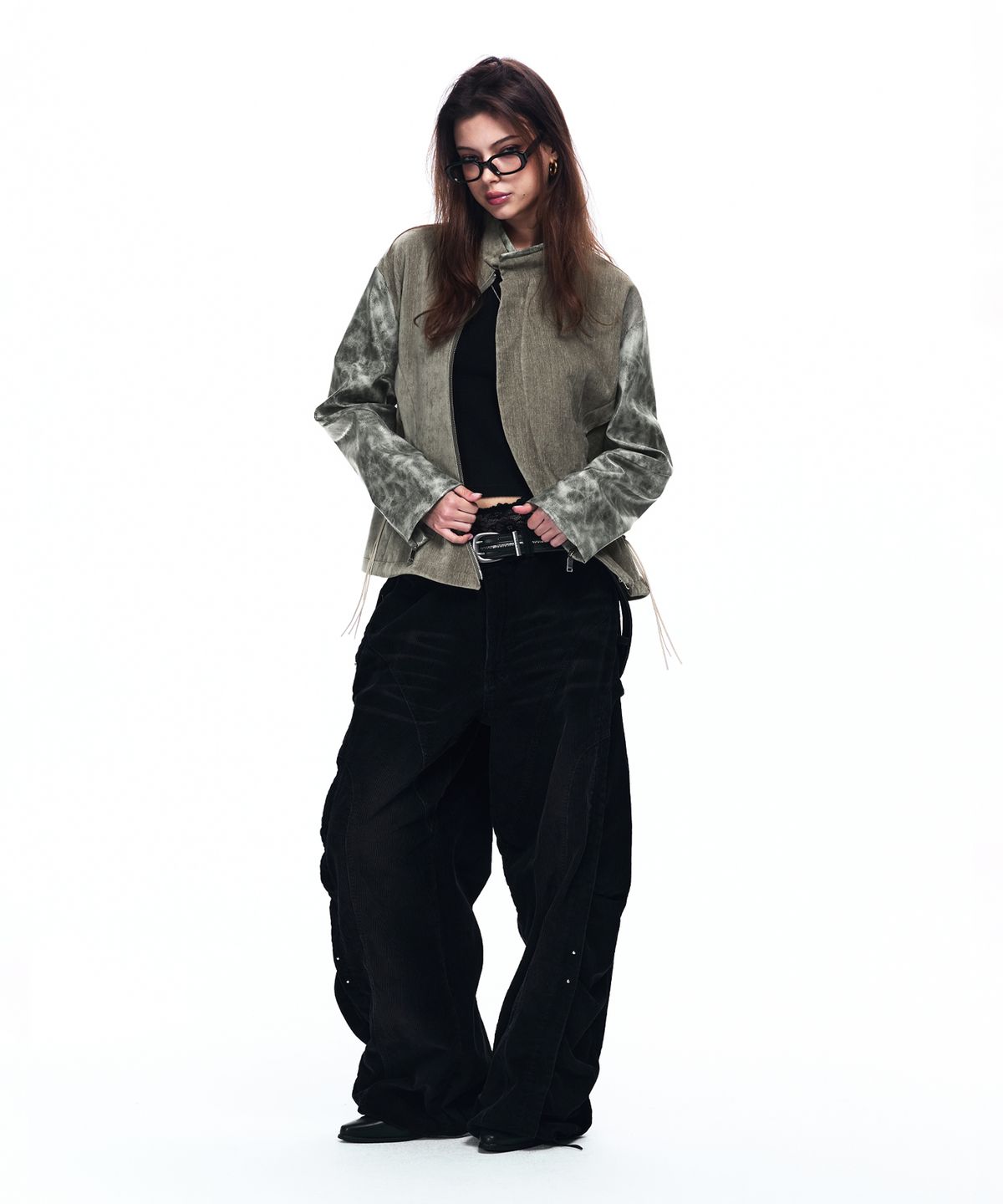 알에스에스씨(RSSC) LEATHER MIX CURVED JACKET - KHAKI