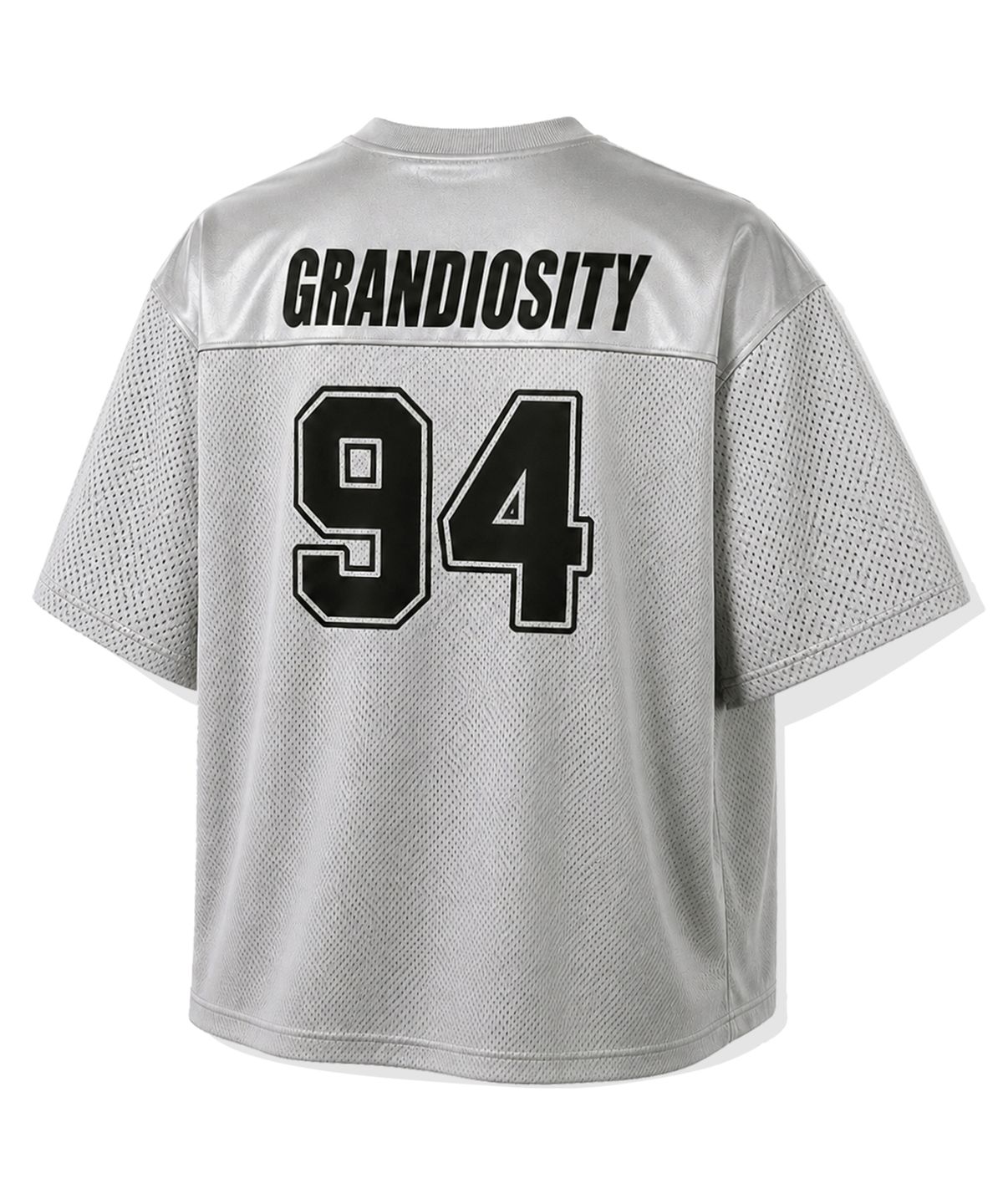 그랜디오시티(GRANDIOSITY) 글로시 메쉬 오버핏 럭비 져지 (실버)