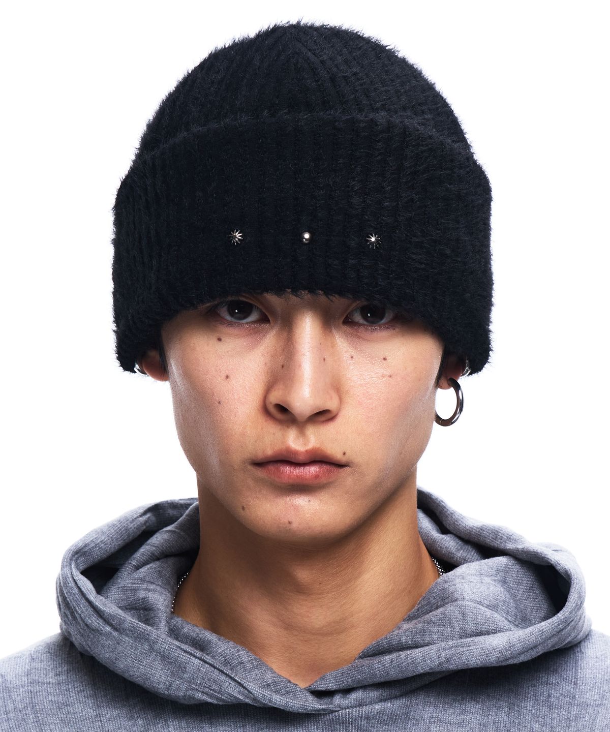 알에스에스씨(RSSC) RIVET HAIRY KNIT BEANIE - BLACK