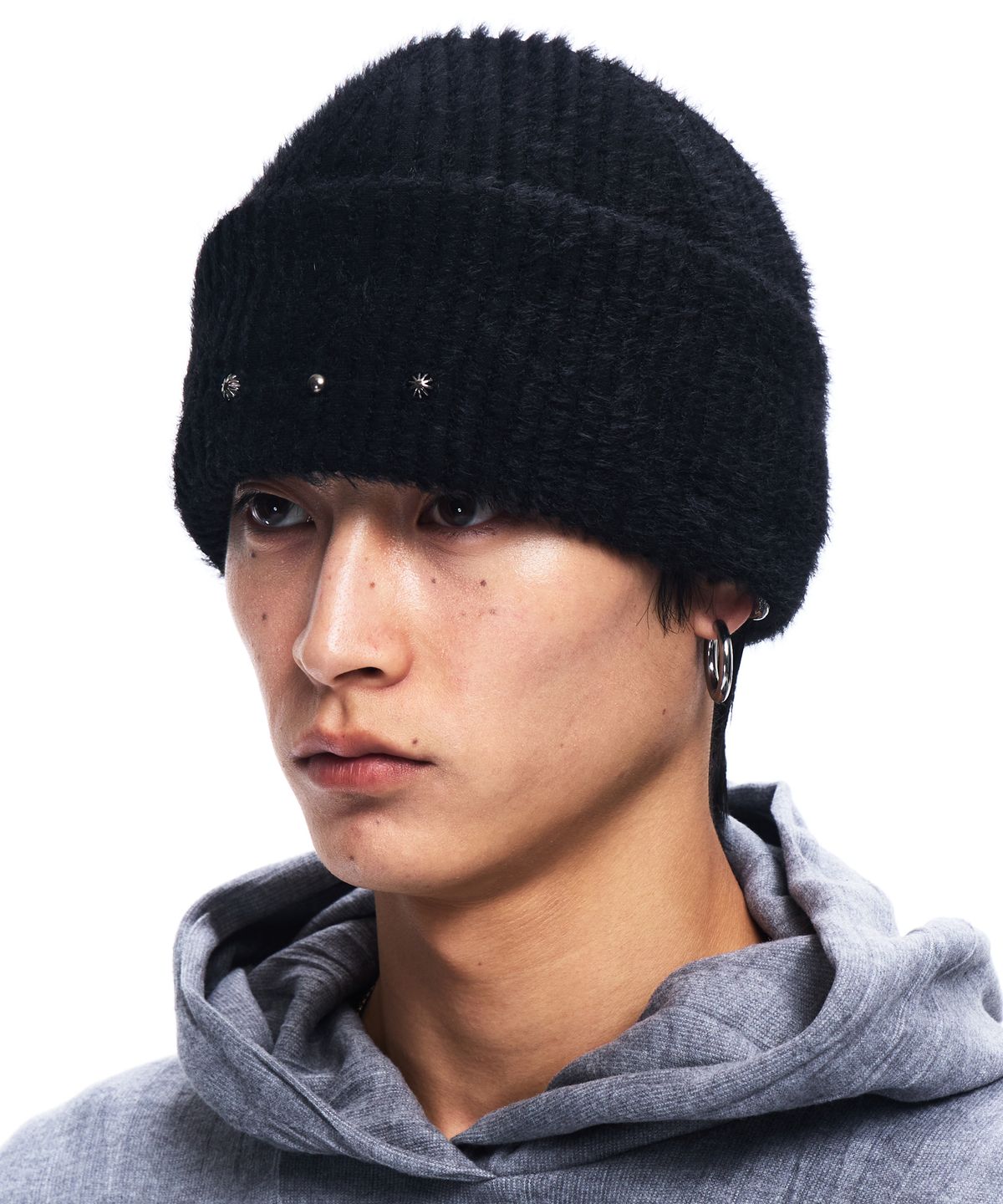 알에스에스씨(RSSC) RIVET HAIRY KNIT BEANIE - BLACK