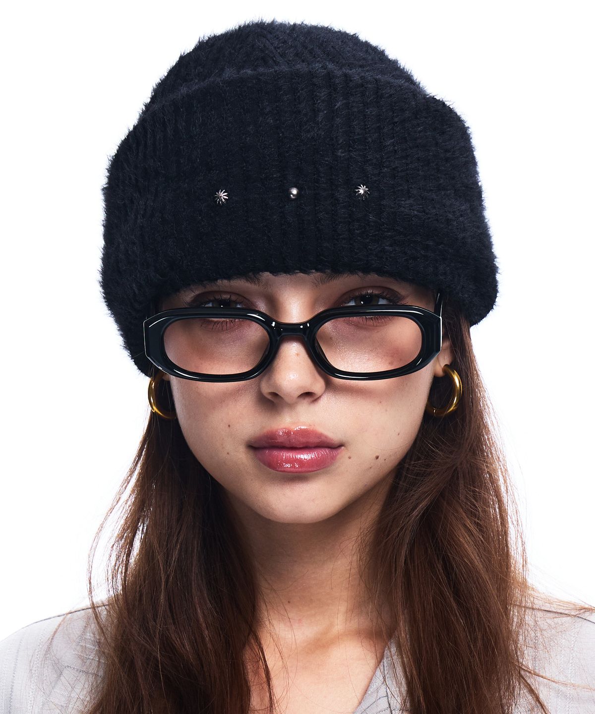 알에스에스씨(RSSC) RIVET HAIRY KNIT BEANIE - BLACK