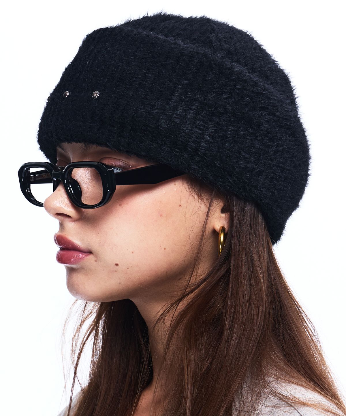 알에스에스씨(RSSC) RIVET HAIRY KNIT BEANIE - BLACK