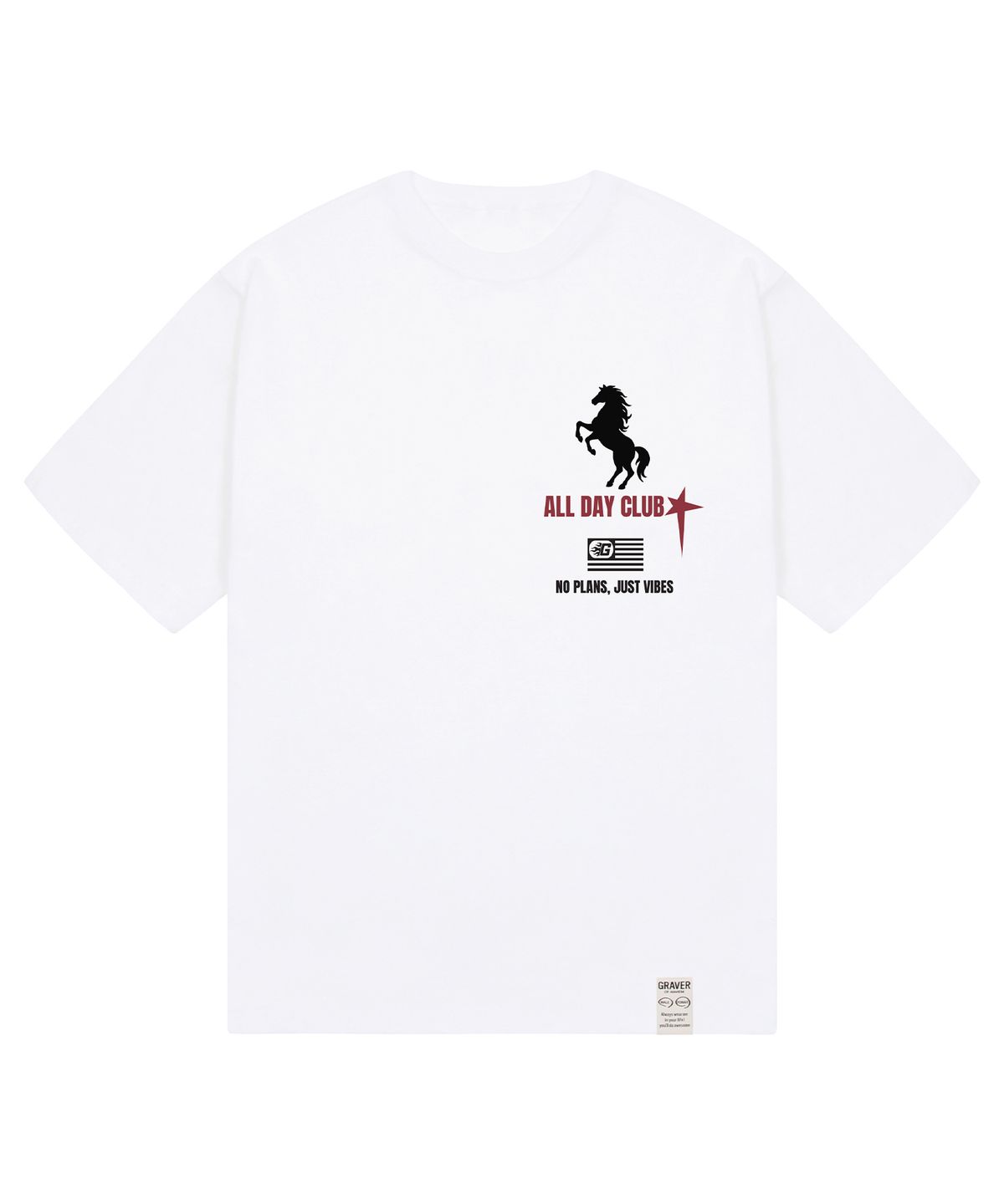 그레이버 오디너리(GRAVER ORDINARY) [ODNR UNISEX]All DAY CLUB horse 반팔 티셔츠_WHITE