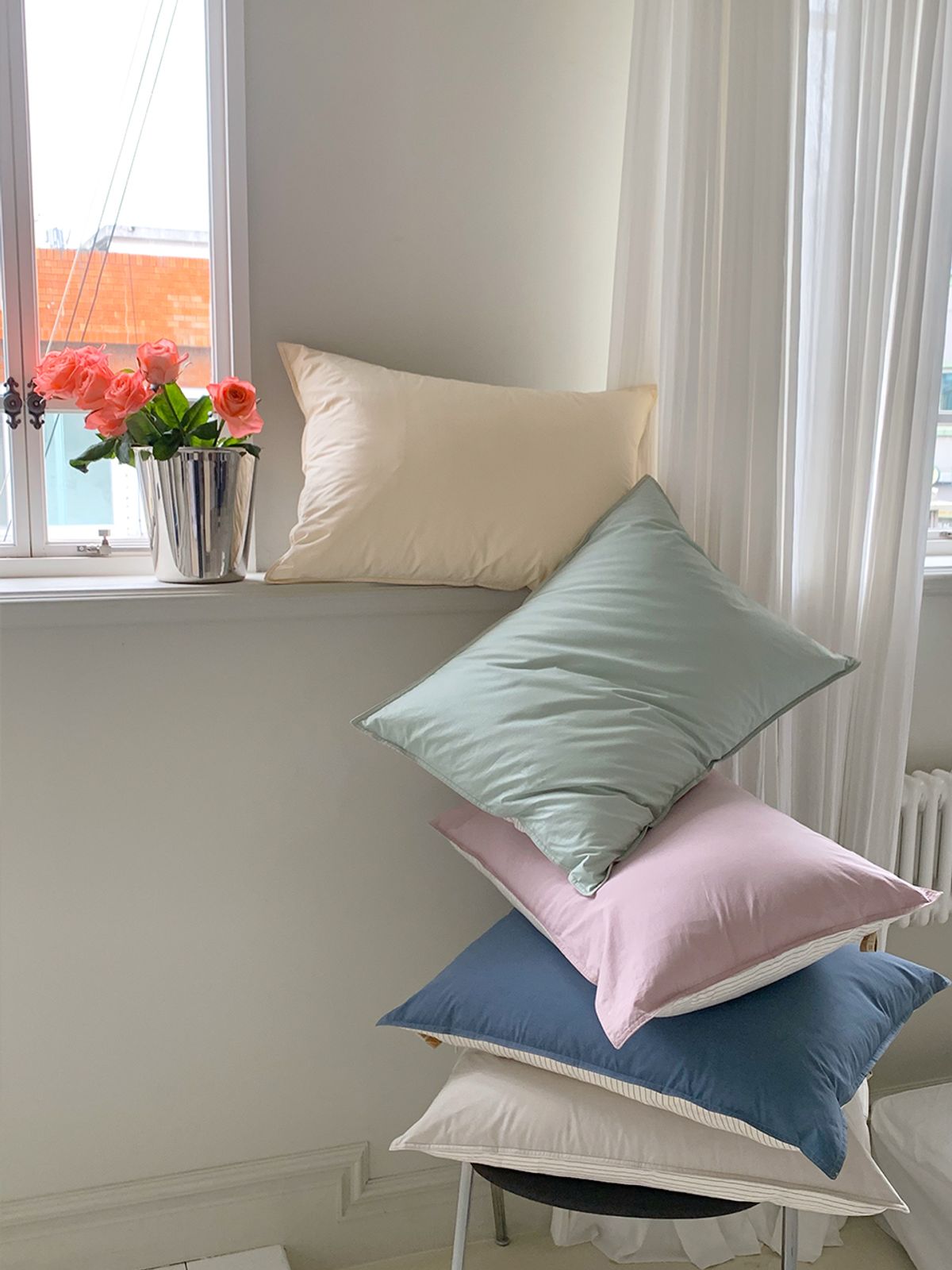 비비홈(VIVIHOME) 라인 스트라이프 양면사용 고밀도 베개커버 5070 (8colors)