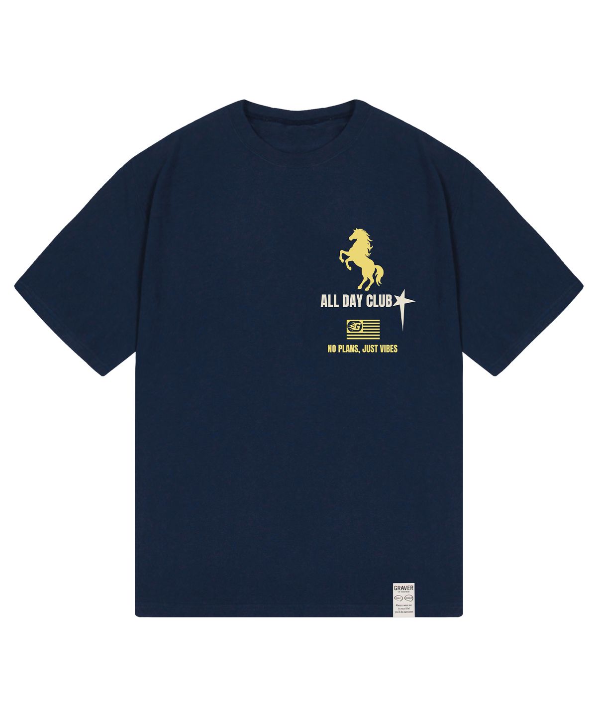 그레이버 오디너리(GRAVER ORDINARY) [ODNR UNISEX]All DAY CLUB horse 반팔 티셔츠_NAVY