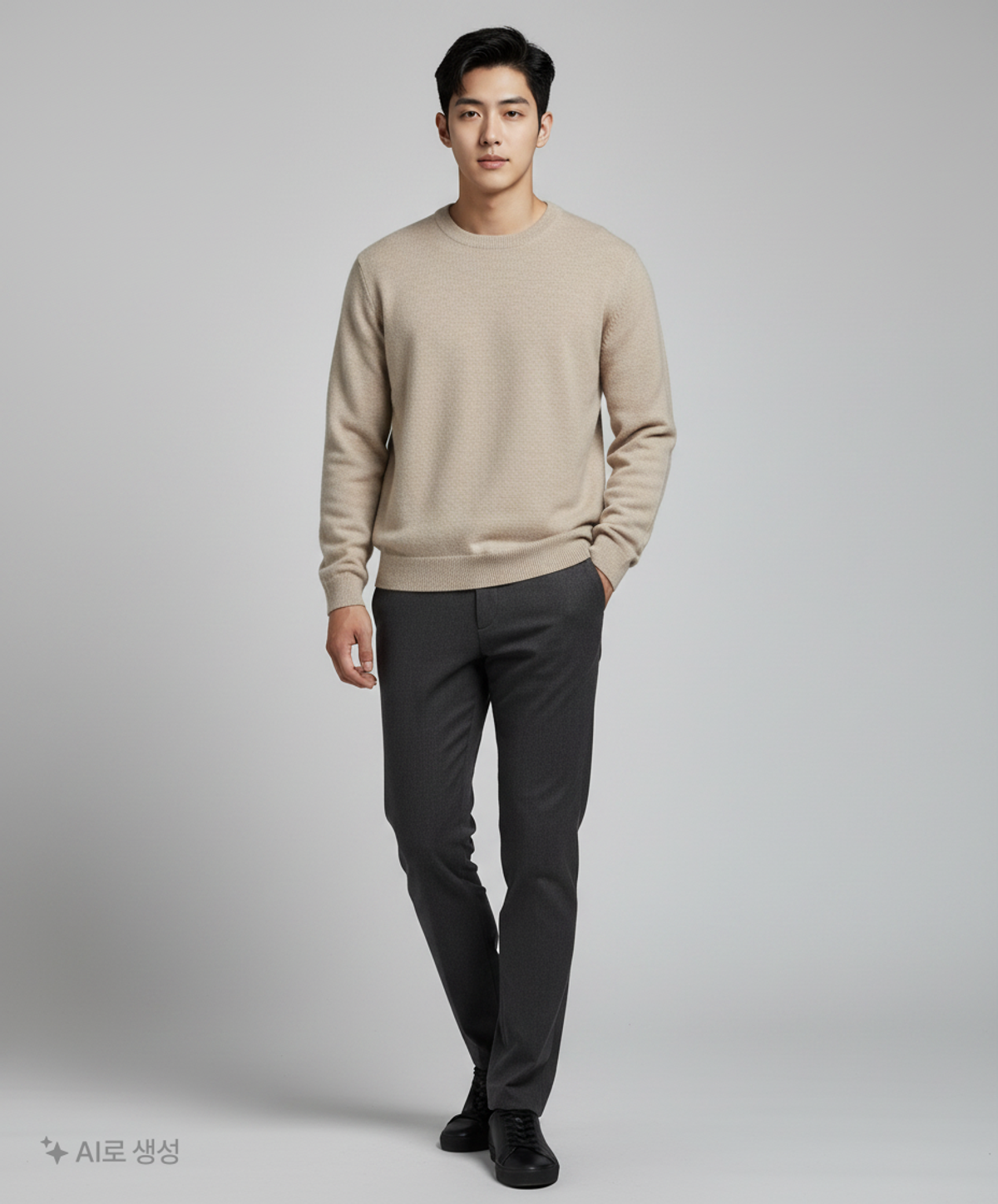 쿠어(COOR) 탑필 캐시미어 라운드 니트 (오트밀) S