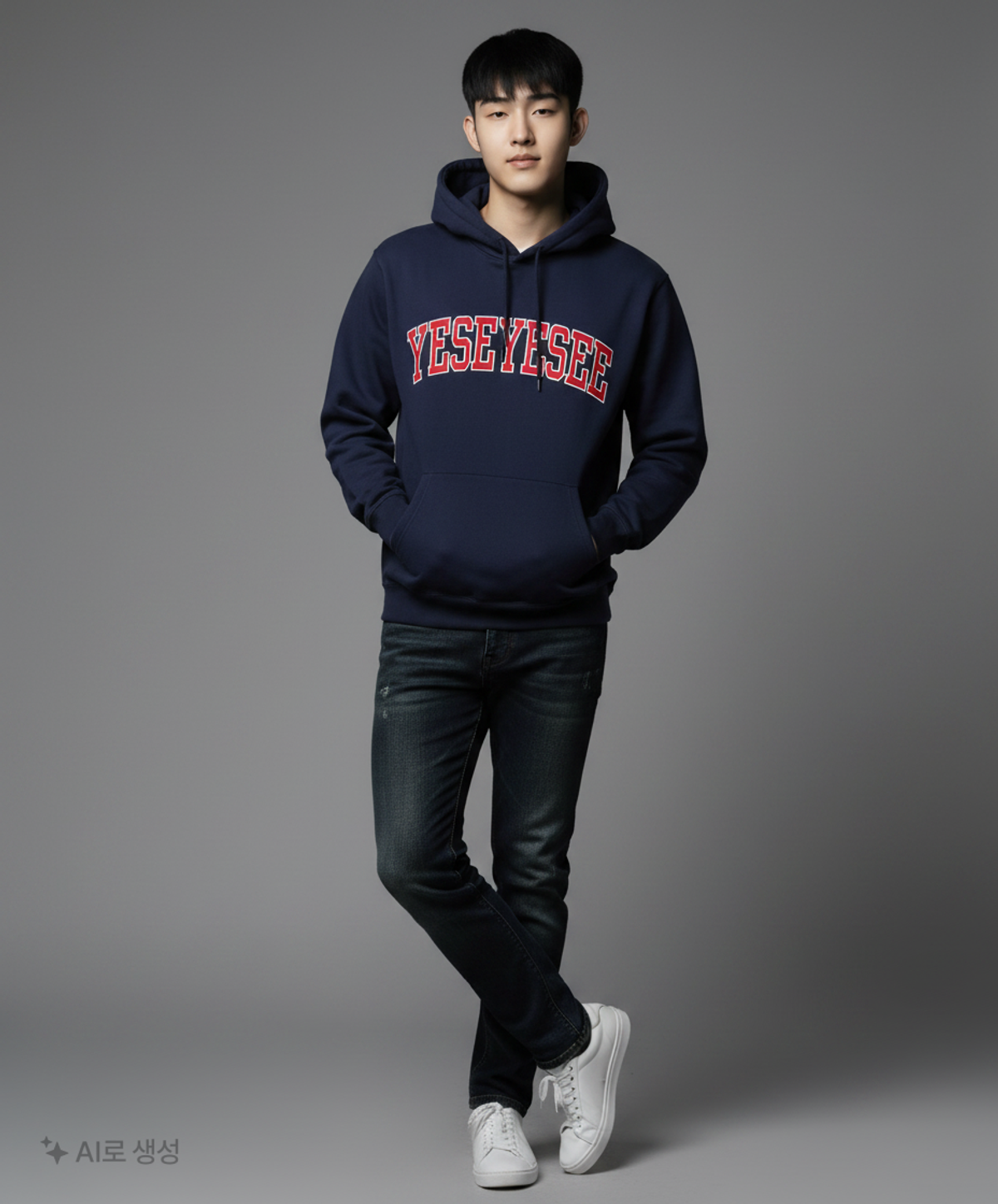 예스아이씨(YESEYESEE) Arch logo Hoodie Indigo XL