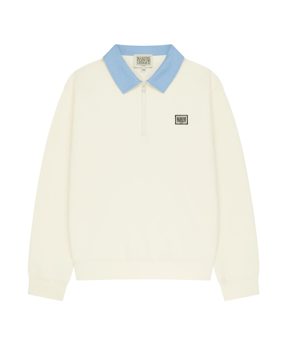 마리떼 키즈(MARITHÉ KIDS) KIDS MICRO CLASSIC LOGO DENIM COLLAR HALF ZIP SWEATSHIRT ivory