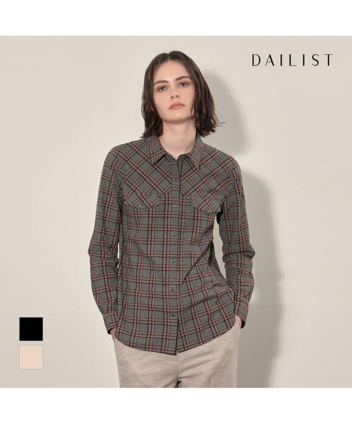 데일리스트(DAILIST) 자수포인트 체크 블라우스_MDBNL4F8161