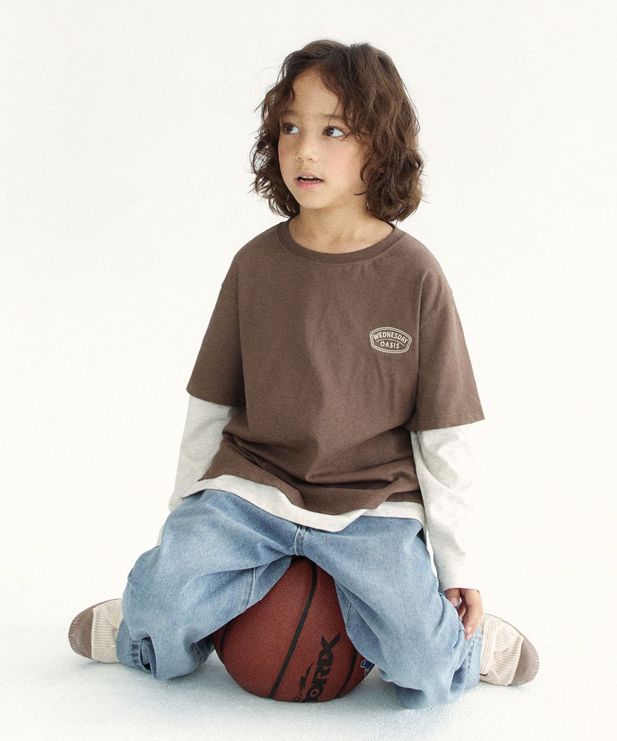 웬즈데이오아시스 키즈(WEDNESDAYOASIS KIDS) [Kids]레이어드 배색 티셔츠_BROWN(WKB6TP02)