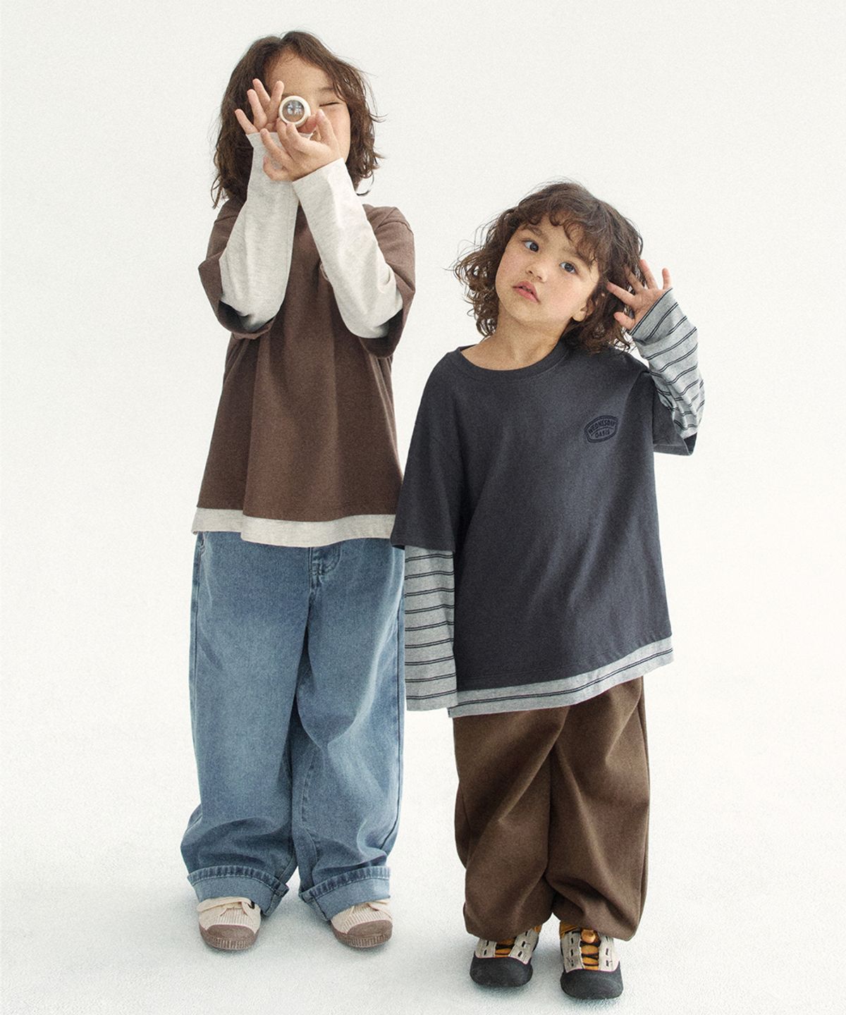 웬즈데이오아시스 키즈(WEDNESDAYOASIS KIDS) [Kids]레이어드 배색 티셔츠_BROWN(WKB6TP02)