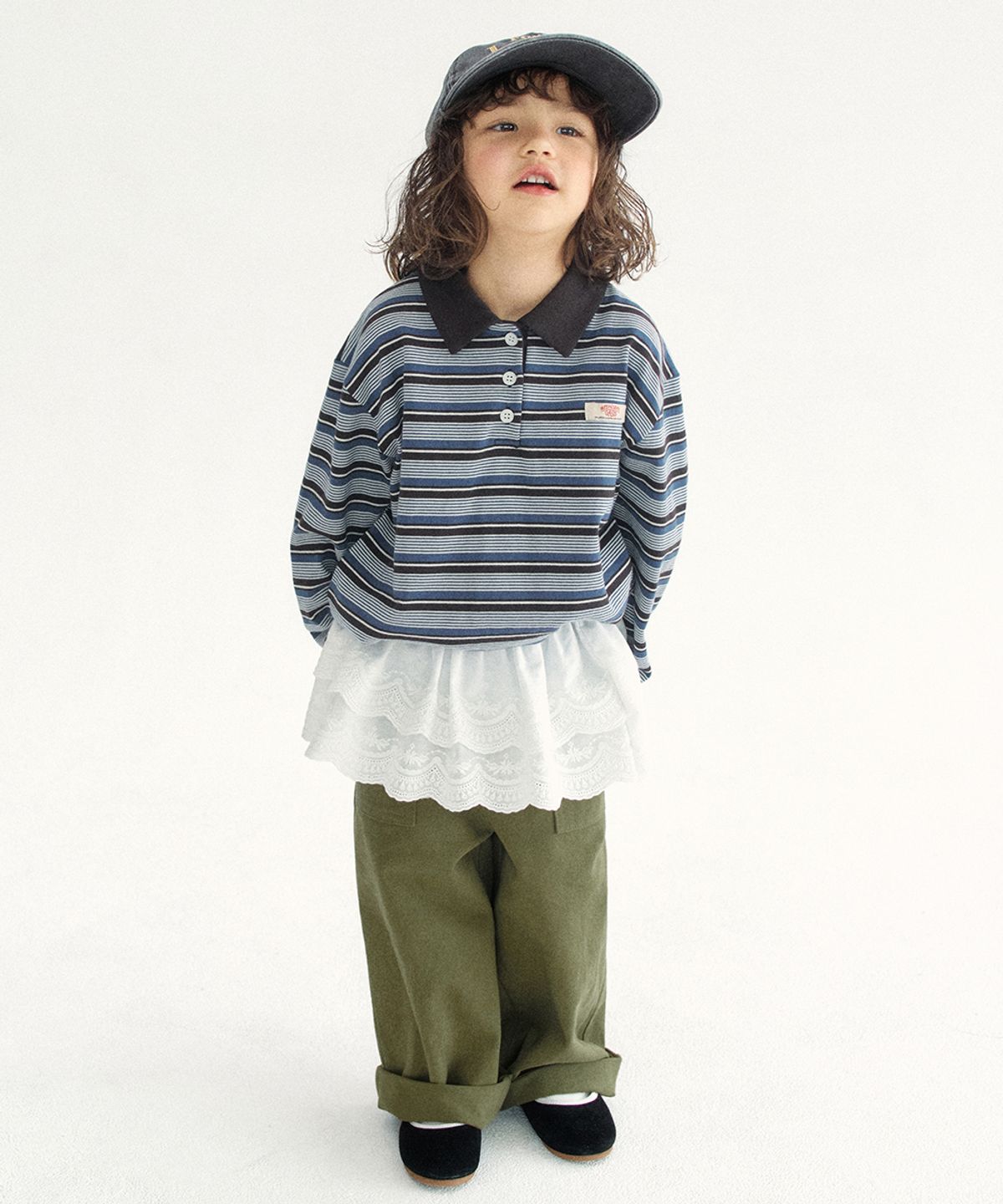 웬즈데이오아시스 키즈(WEDNESDAYOASIS KIDS) [Kids]스트라이프 카라 티셔츠_BLUE(WKB6TP03)