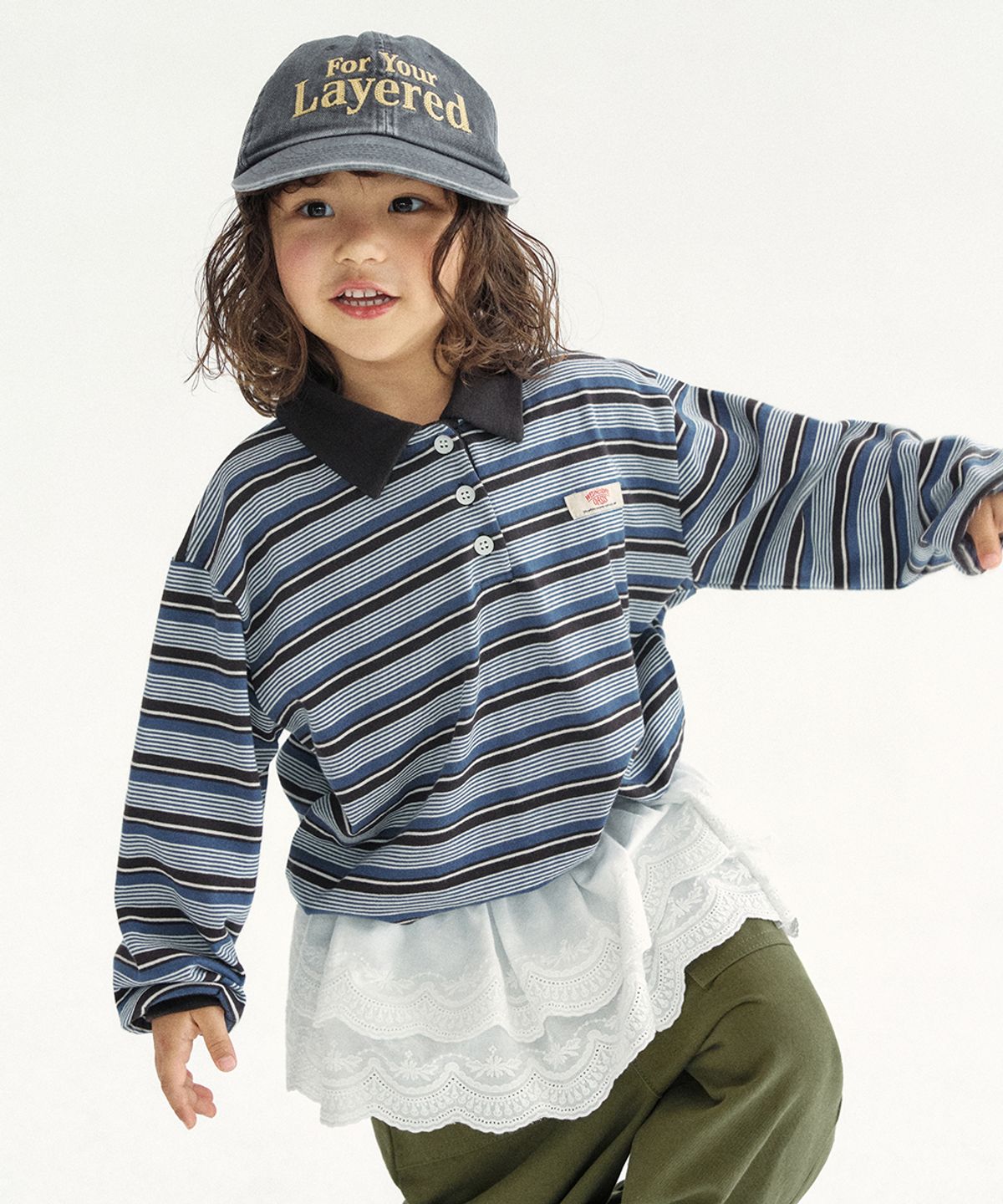 웬즈데이오아시스 키즈(WEDNESDAYOASIS KIDS) [Kids]스트라이프 카라 티셔츠_BLUE(WKB6TP03)