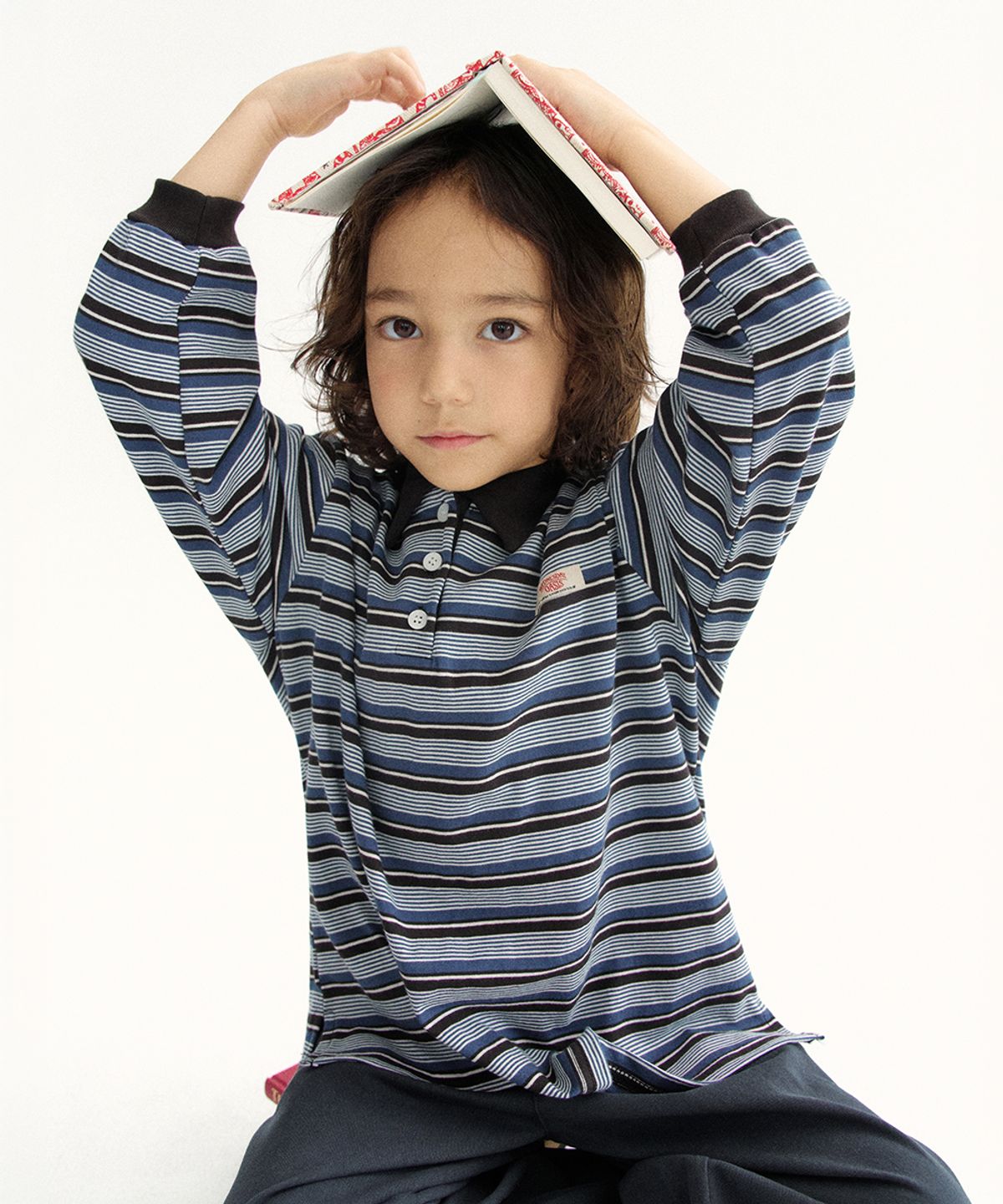웬즈데이오아시스 키즈(WEDNESDAYOASIS KIDS) [Kids]스트라이프 카라 티셔츠_BLUE(WKB6TP03)