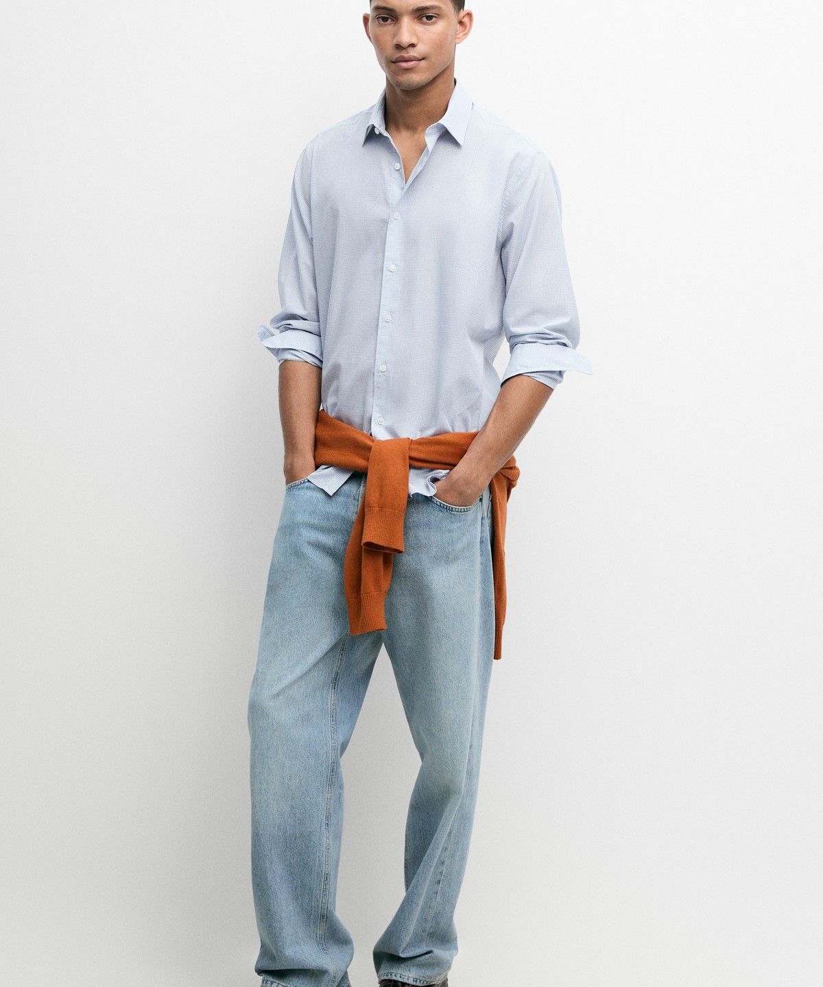 마시모두띠(MASSIMO DUTTI) 100% 코튼 레귤러 핏 깅엄 체크 셔츠