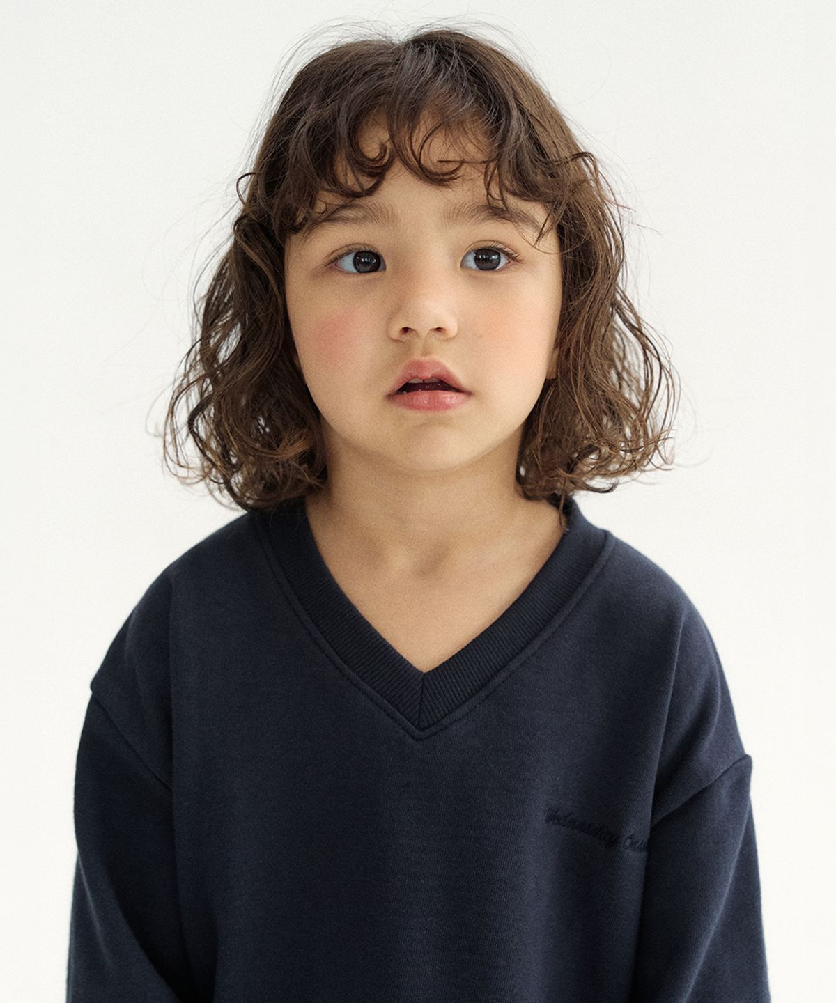 웬즈데이오아시스 키즈(WEDNESDAYOASIS KIDS) [Kids]V넥 자수 맨투맨_NAVY(WKB6TP01)