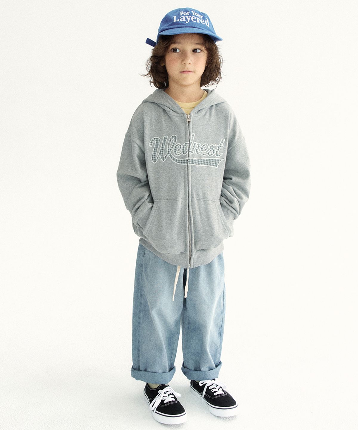 웬즈데이오아시스 키즈(WEDNESDAYOASIS KIDS) [Kids]로고 아플리케 후드집업_MELANGE GRAY(WKB6OT01)