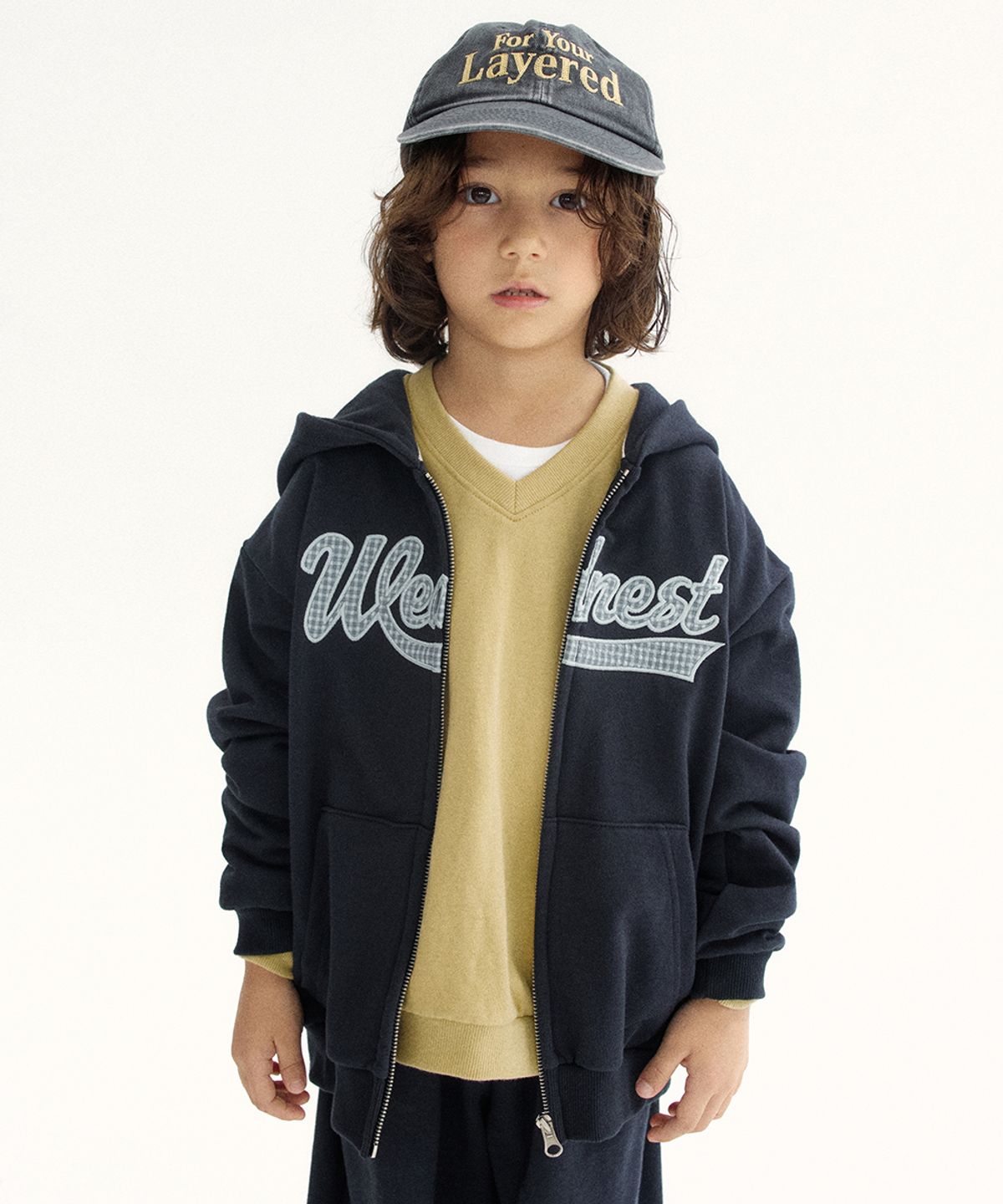 웬즈데이오아시스 키즈(WEDNESDAYOASIS KIDS) [Kids]로고 아플리케 후드집업_NAVY(WKB6OT01)