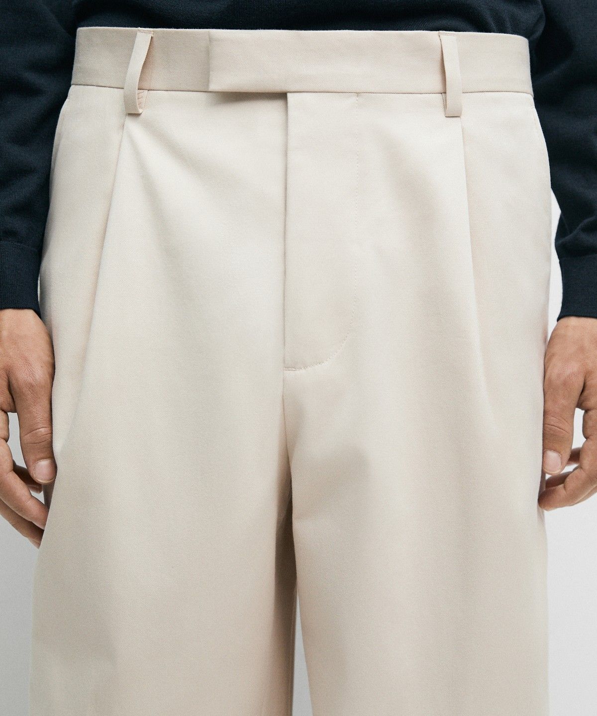 마시모두띠(MASSIMO DUTTI) 100% 코튼 핀턱 팬츠