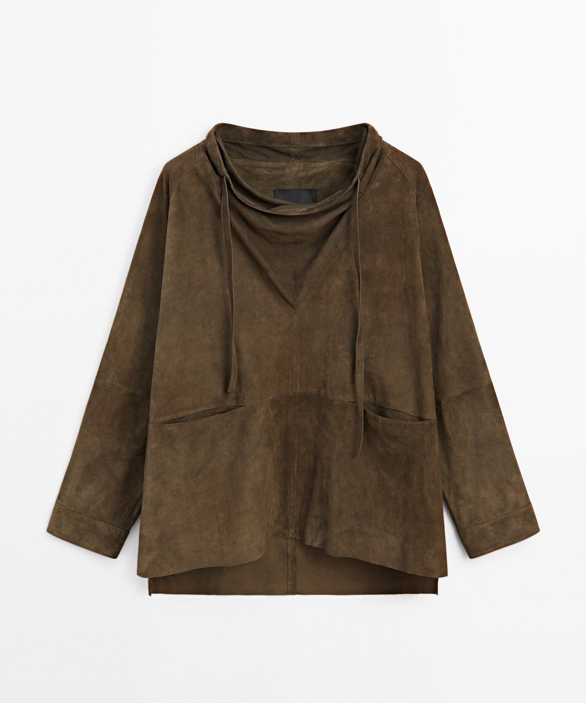 마시모두띠(MASSIMO DUTTI) 하이넥 스웨이드 가죽 셔츠